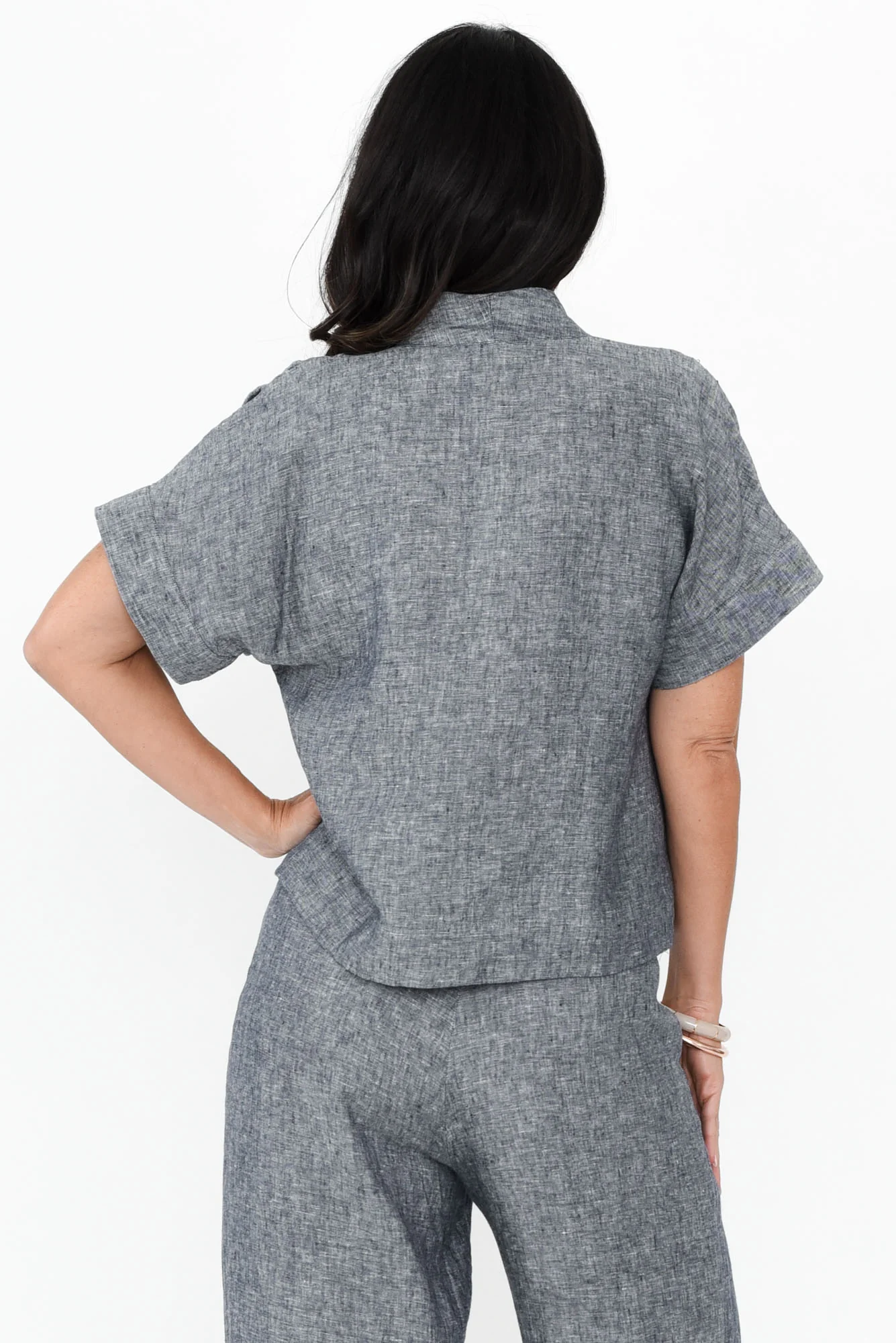 Joss Grey Linen V Neck Top