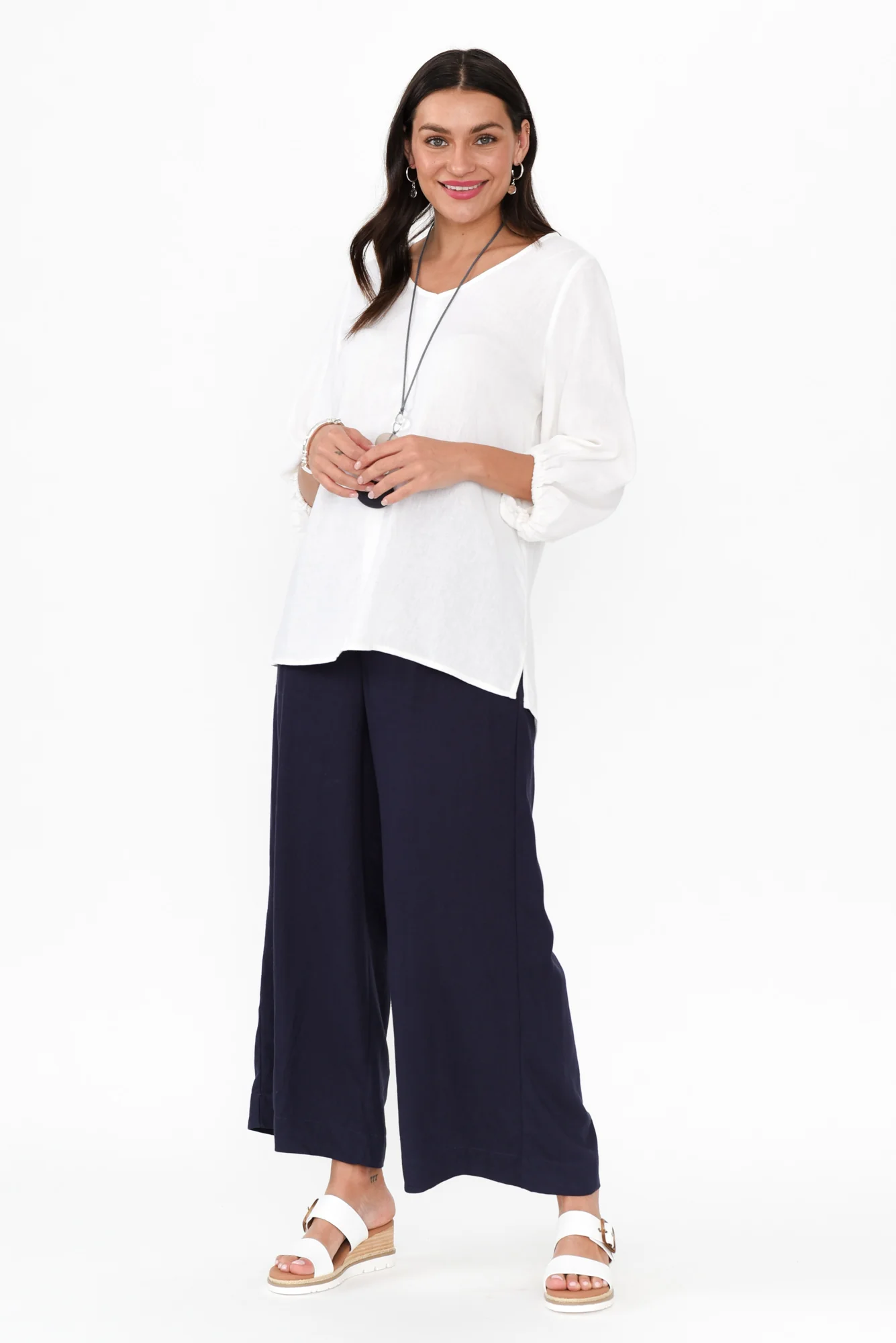 Elanora White Linen Blend Top