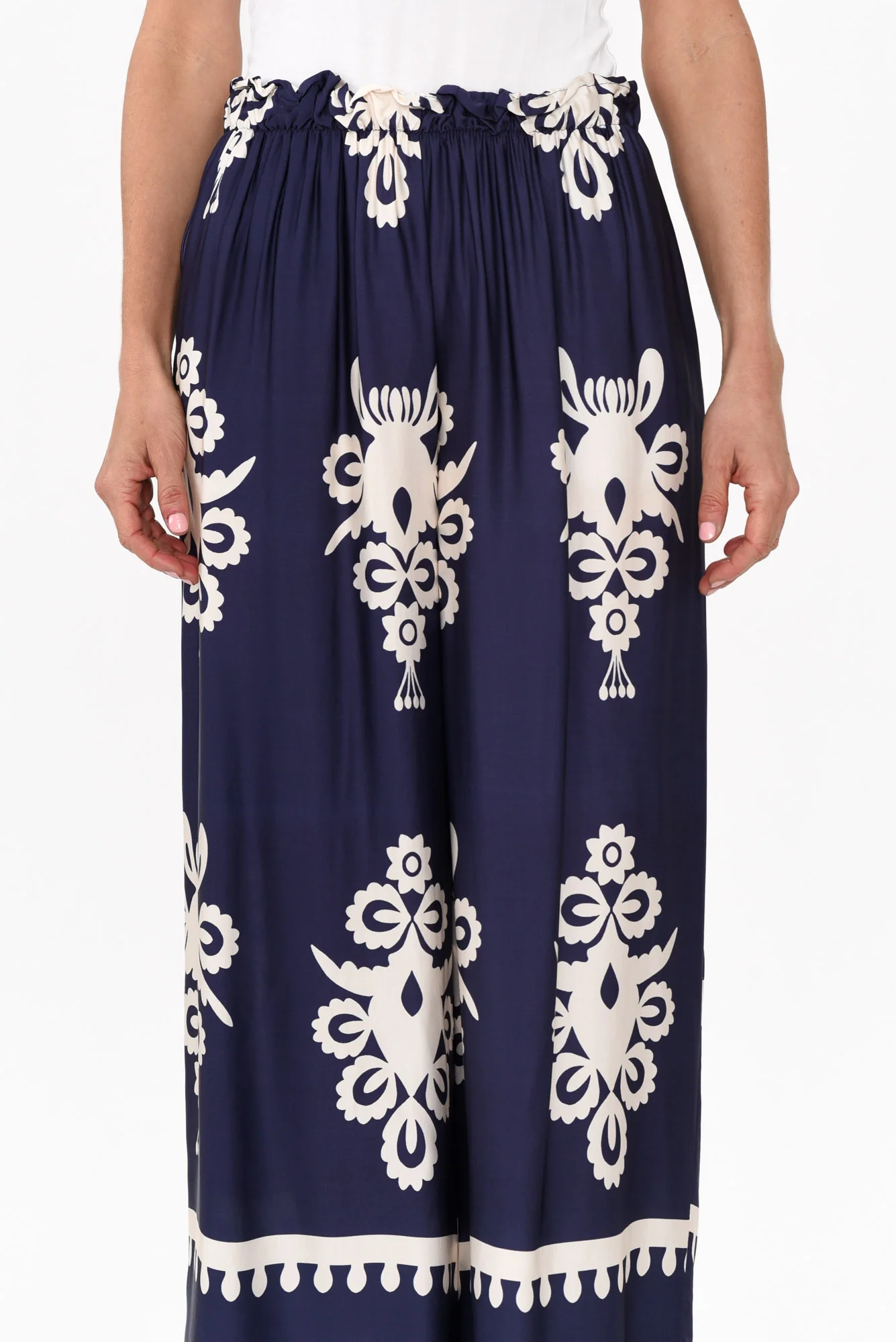 Kestrel Navy Abstract Silk Blend Pants