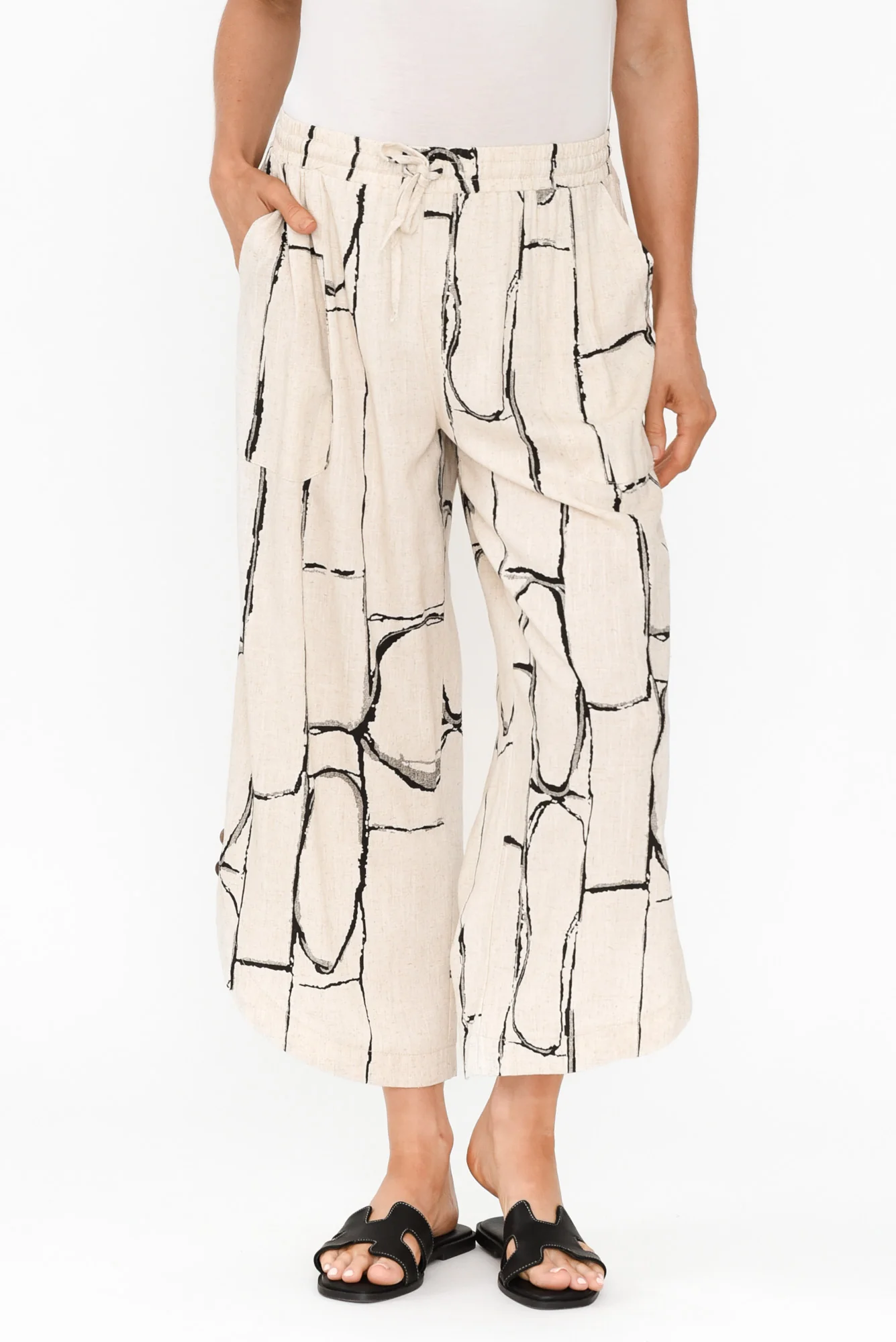 Scotty Beige Geo Linen Cotton Pants