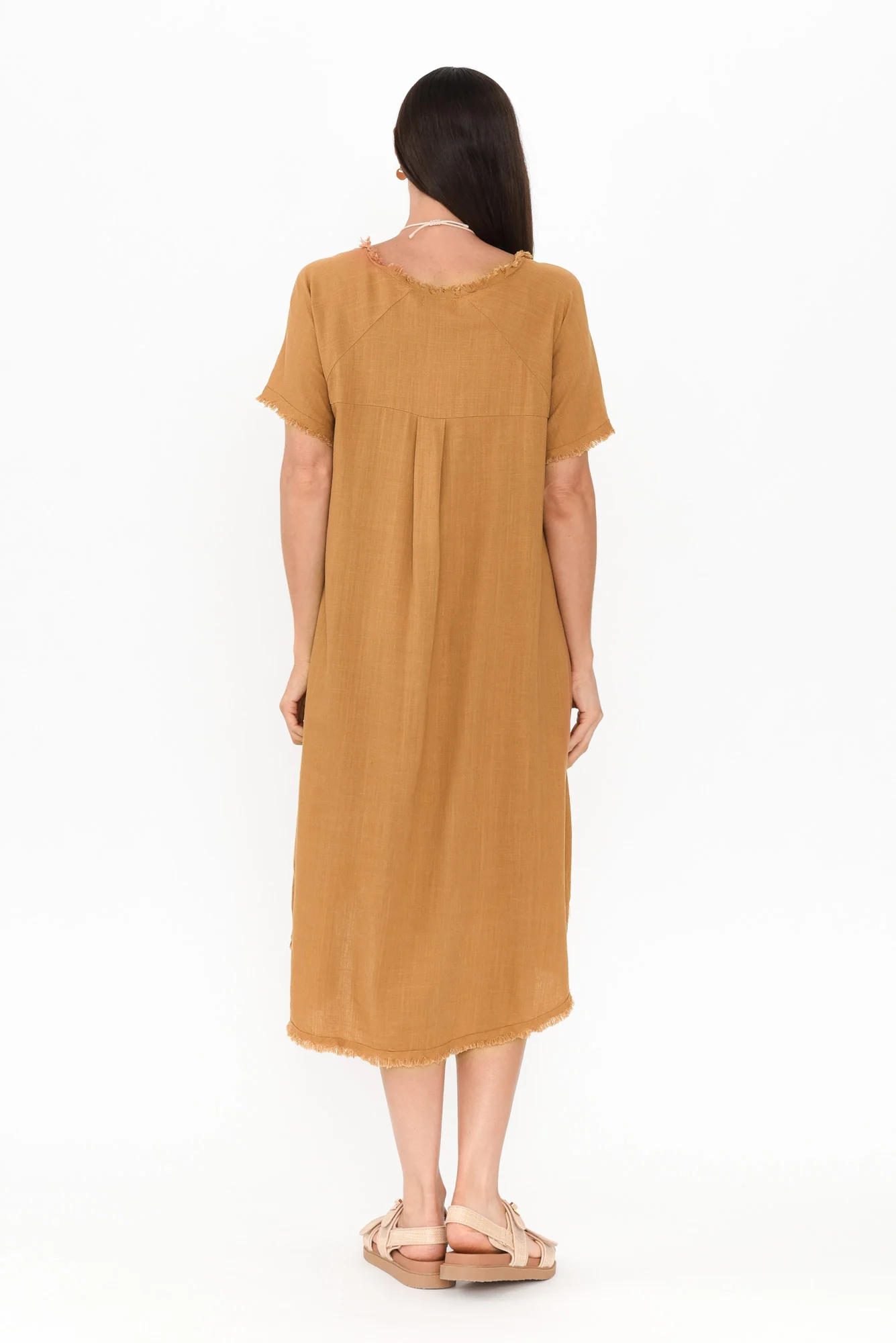 Humphrey Mustard Cotton Linen Frayed Dress