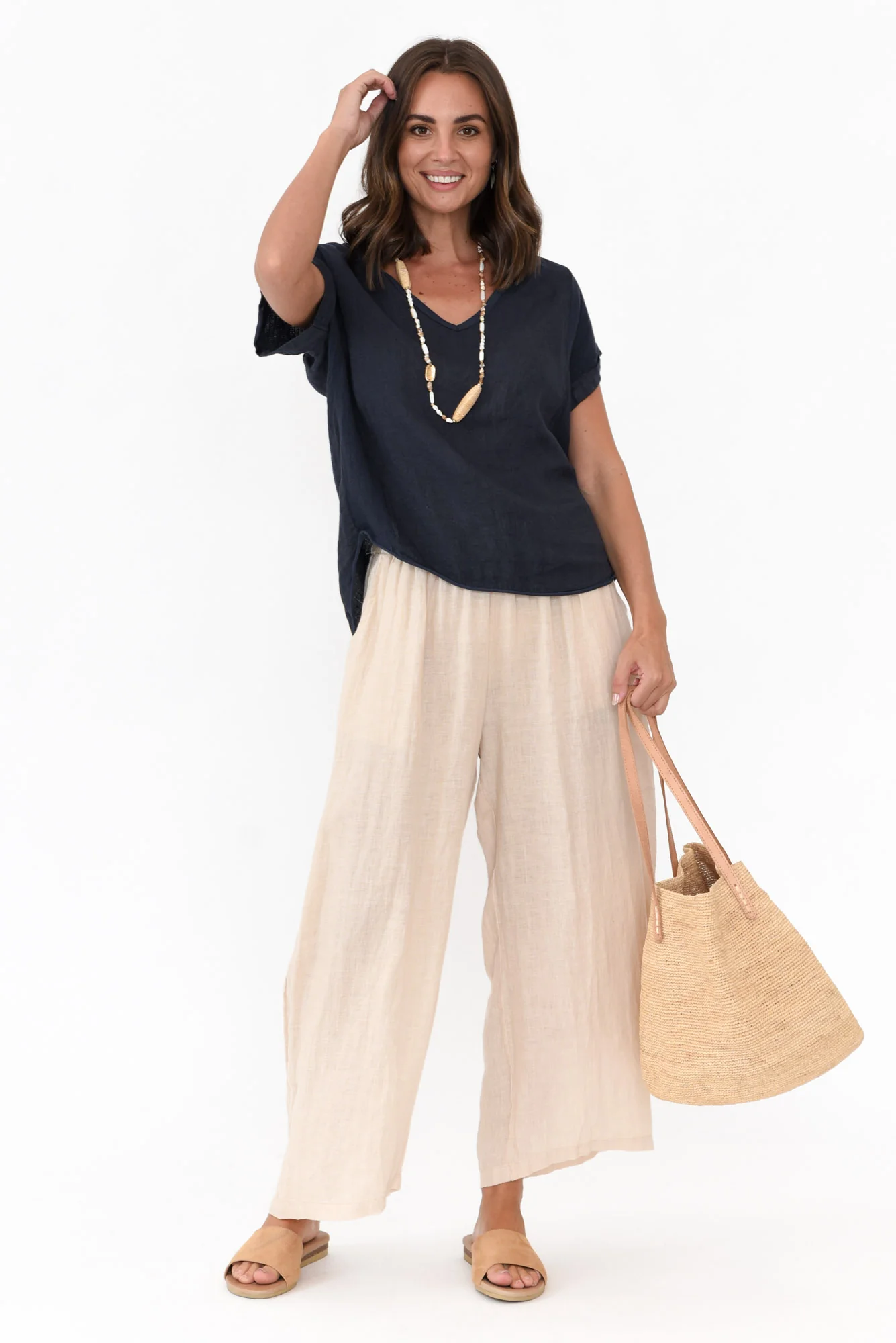 Dorian Navy Linen Cotton Top