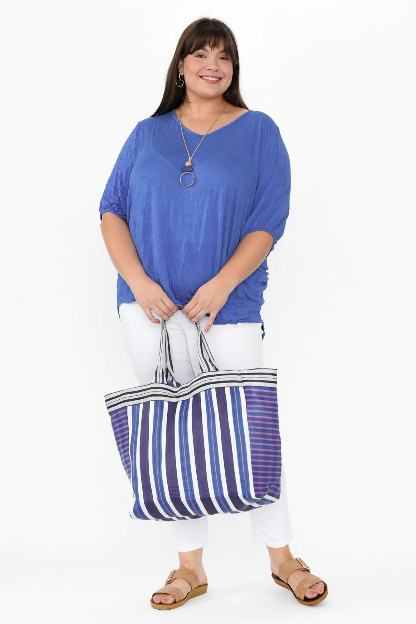 Agnes Cobalt Crinkle Cotton Hi Lo Top