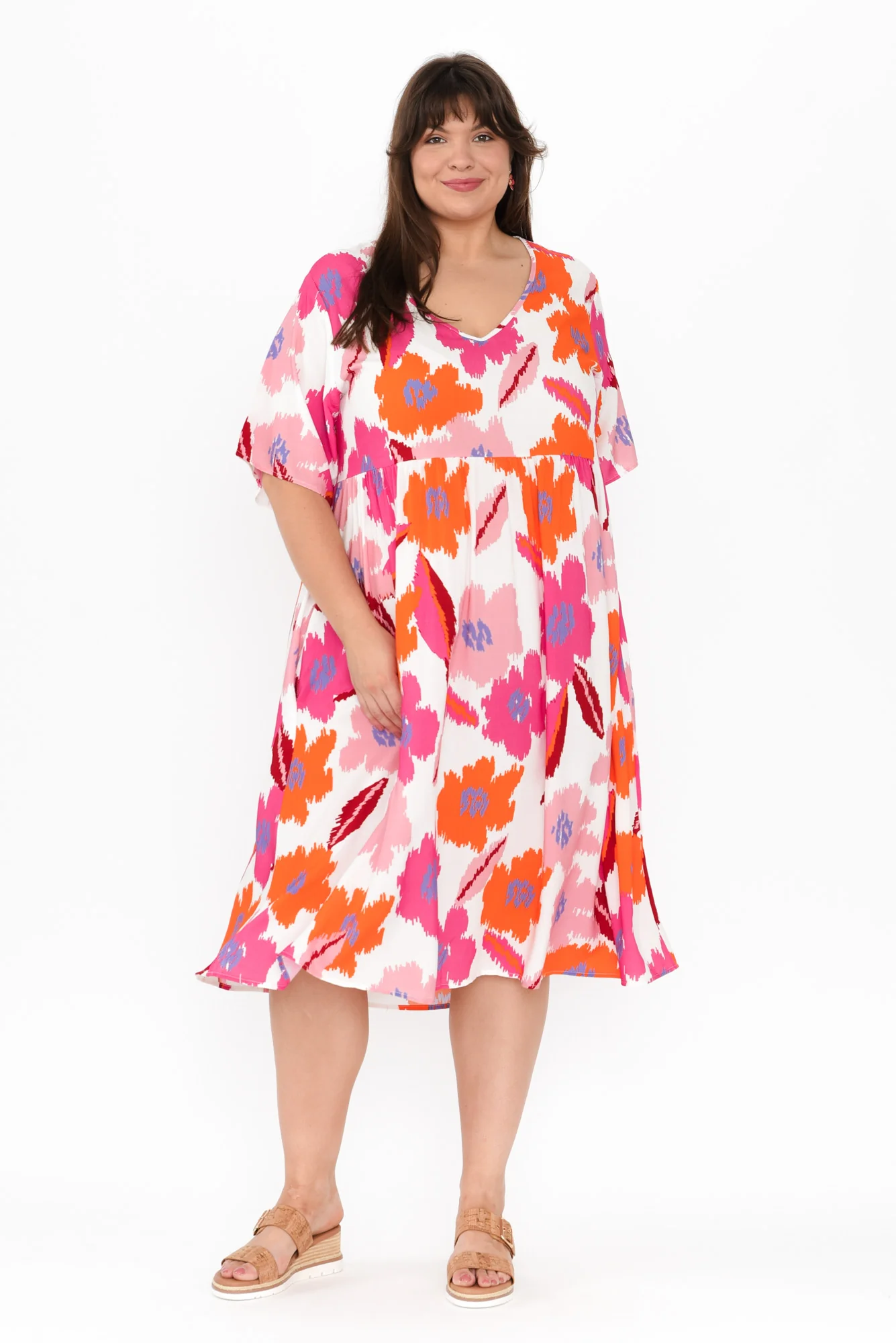 Sharlene Pink Abstract Floral Midi Dress