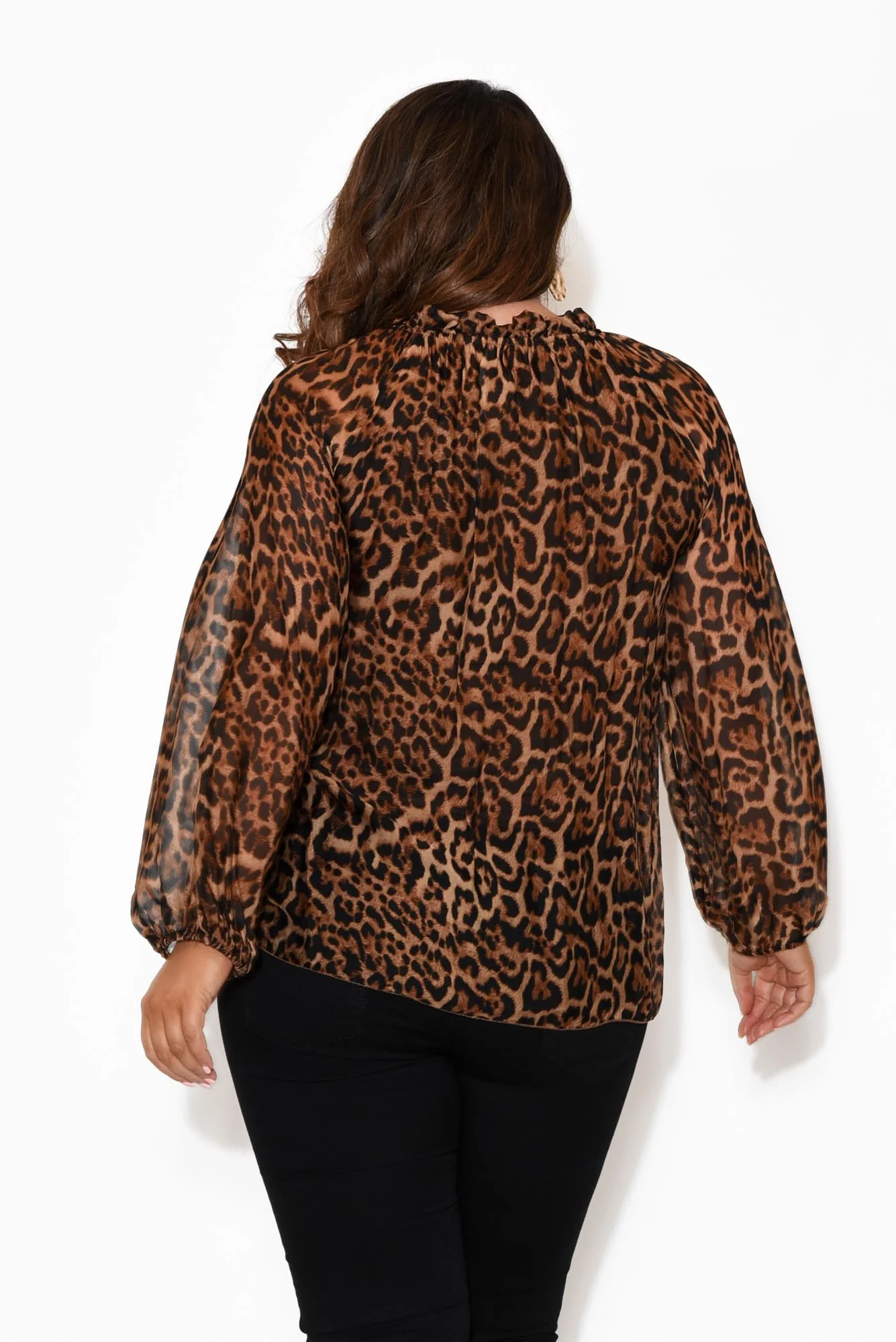 Riley Leopard Silk Ruffle Top