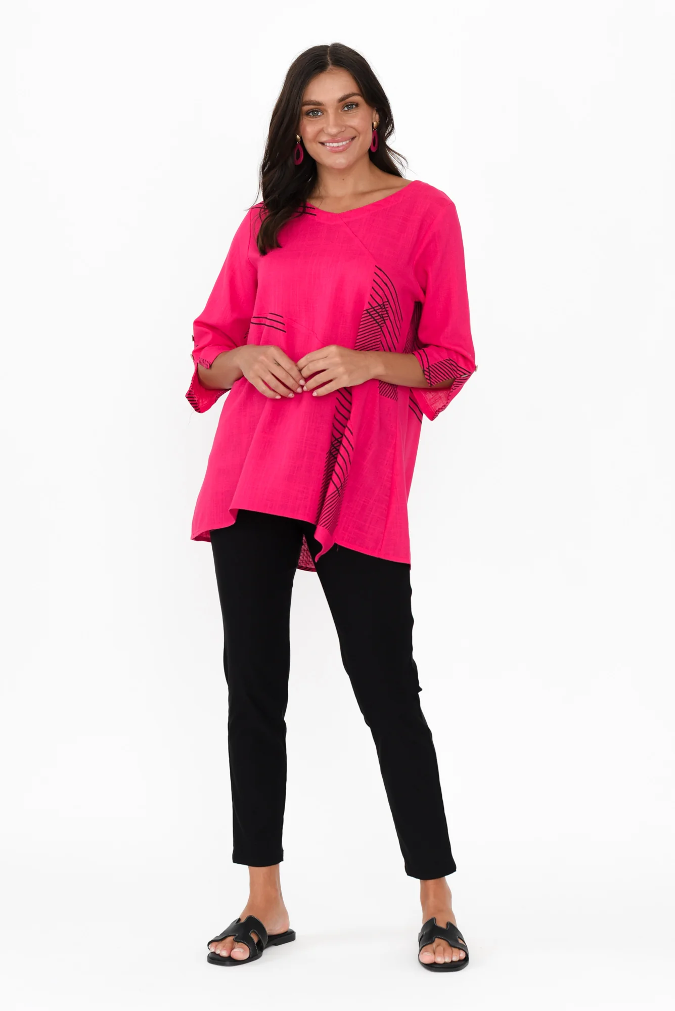 Dina Fuchsia Geo Linen Cotton Top