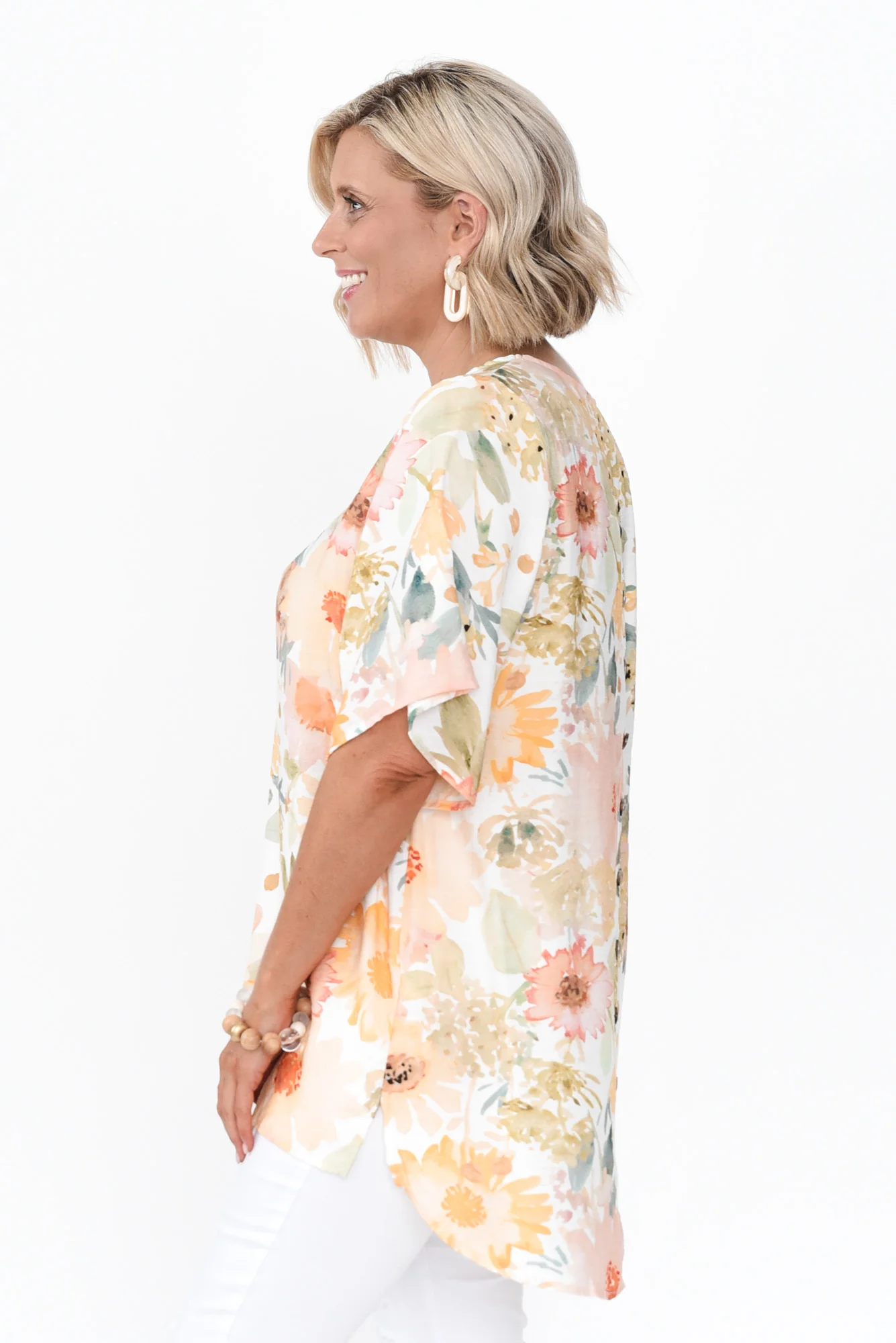 Marian White Floral Linen Blend Top