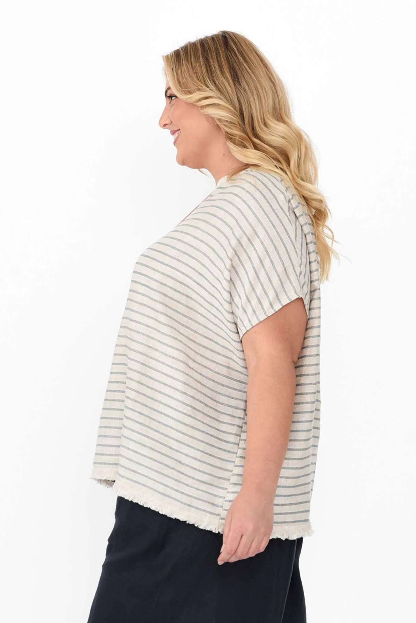 Hanley Beige Stripe Linen Blend Top