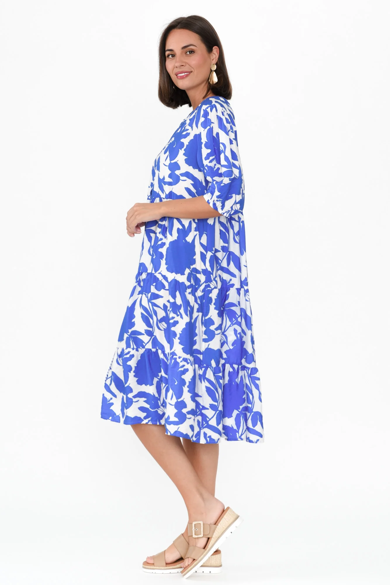 Florida Blue Floral Tiered Dress