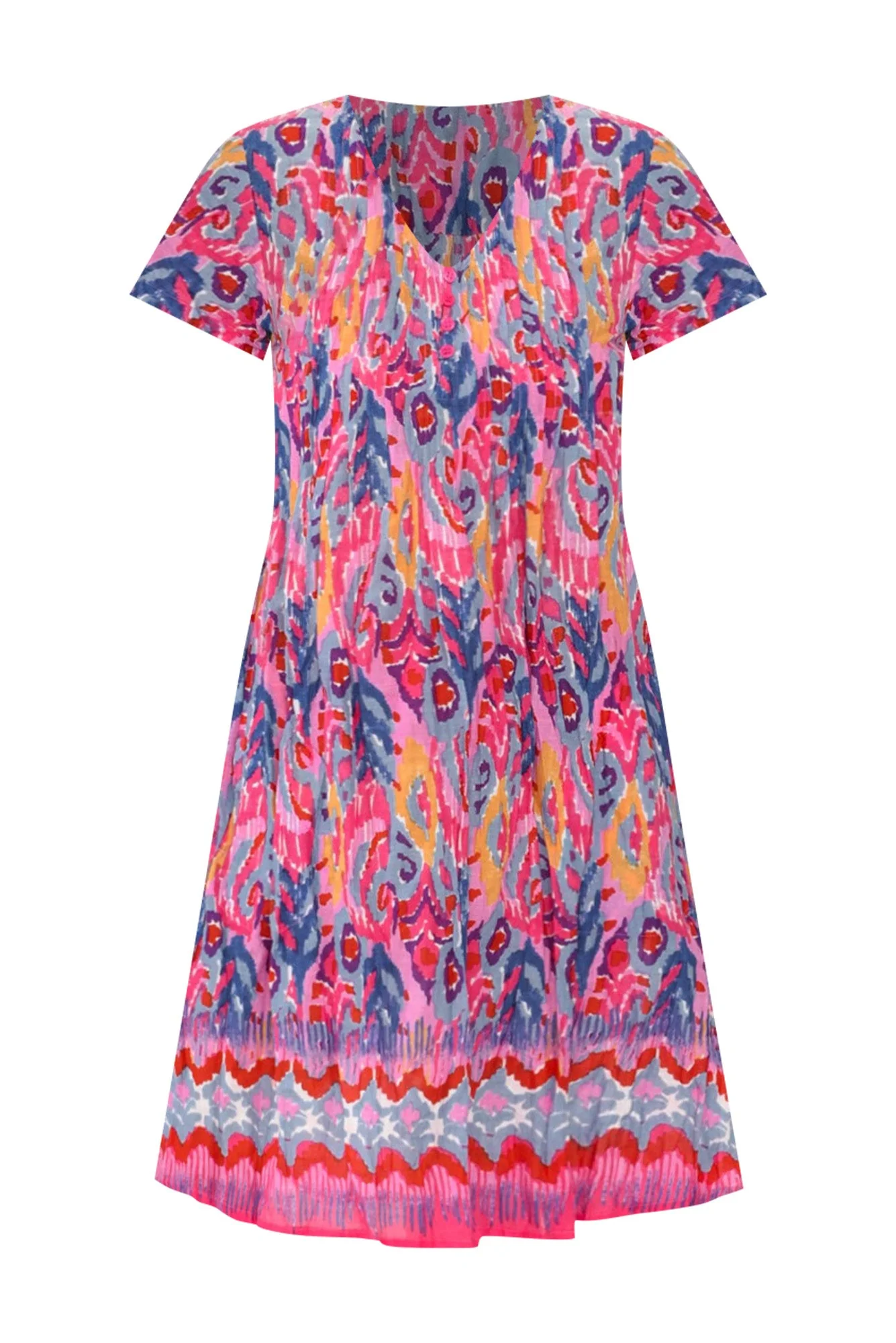 Sabina Pink Motif Crinkle Cotton Dress