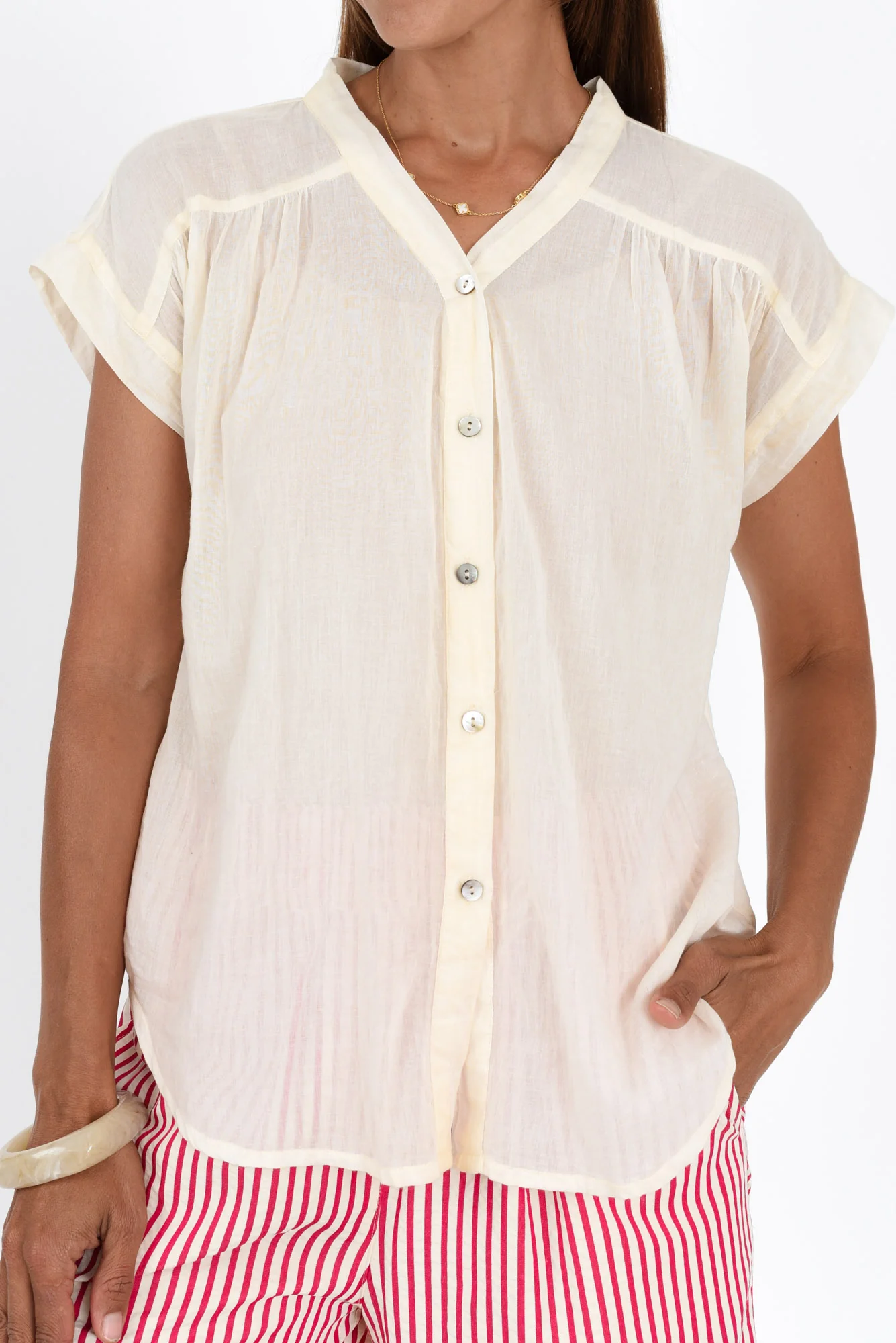 Nevada White Cotton Button Top