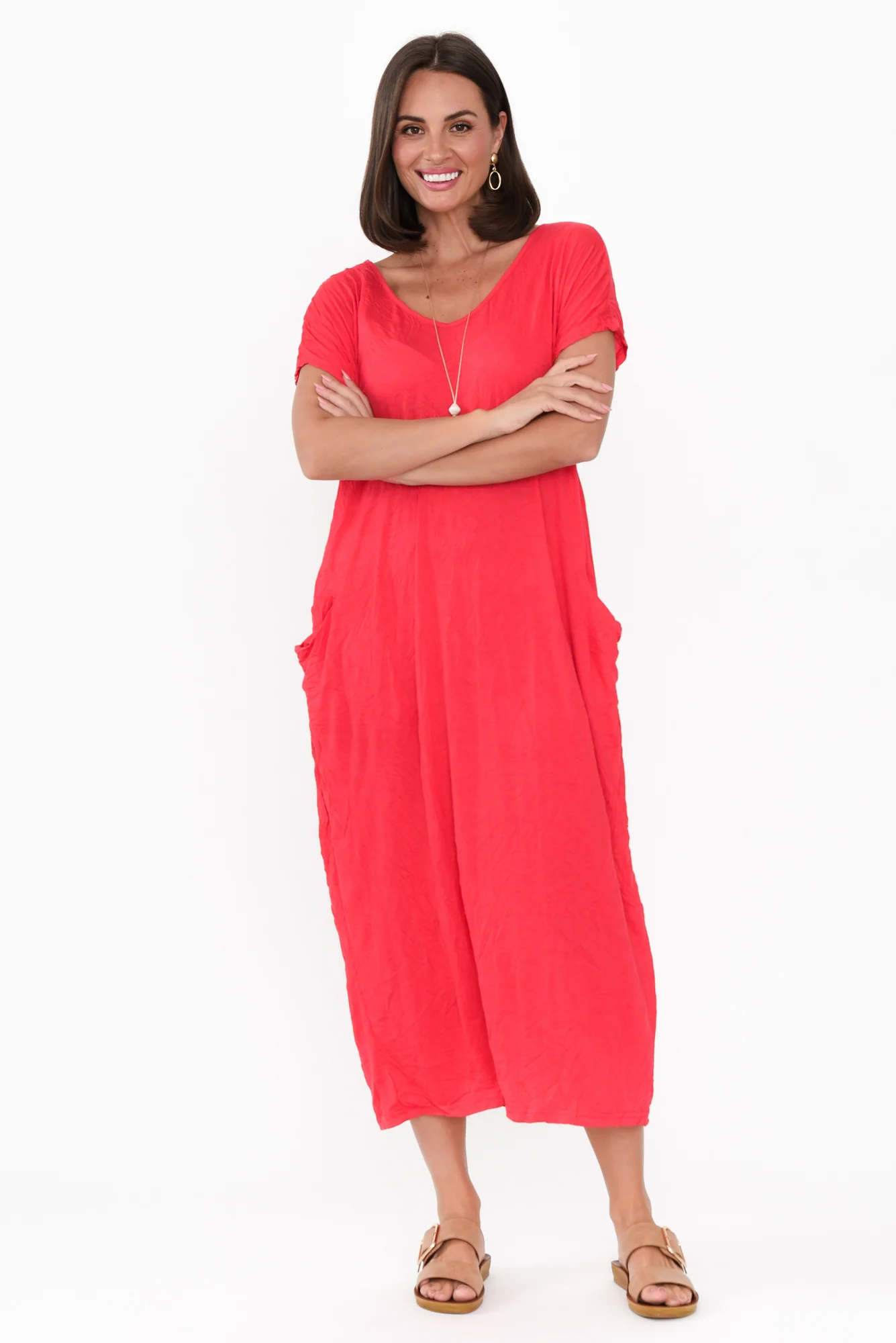 Travel Berry Crinkle Cotton Maxi Dress