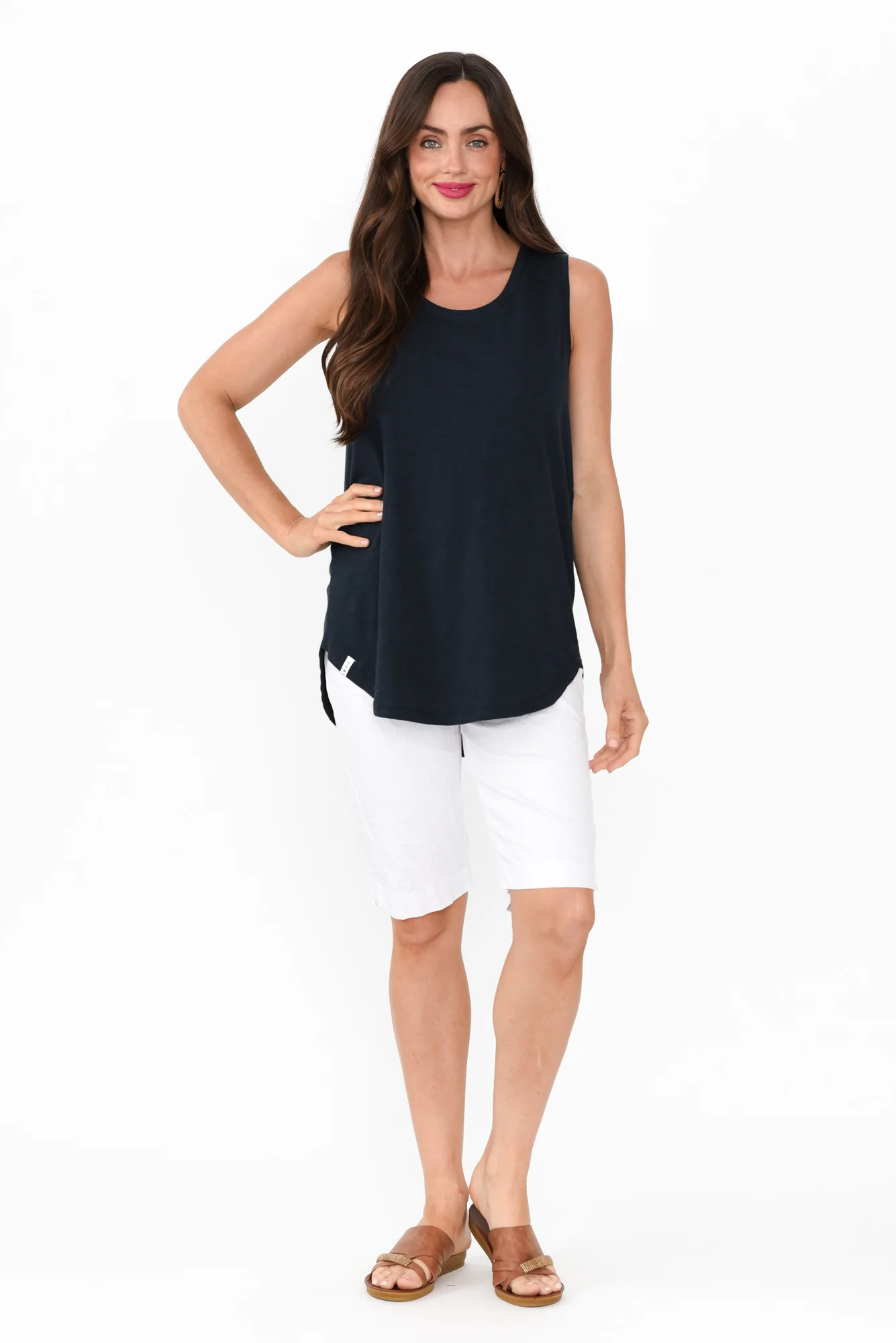 Navy Cotton Scoop Tank