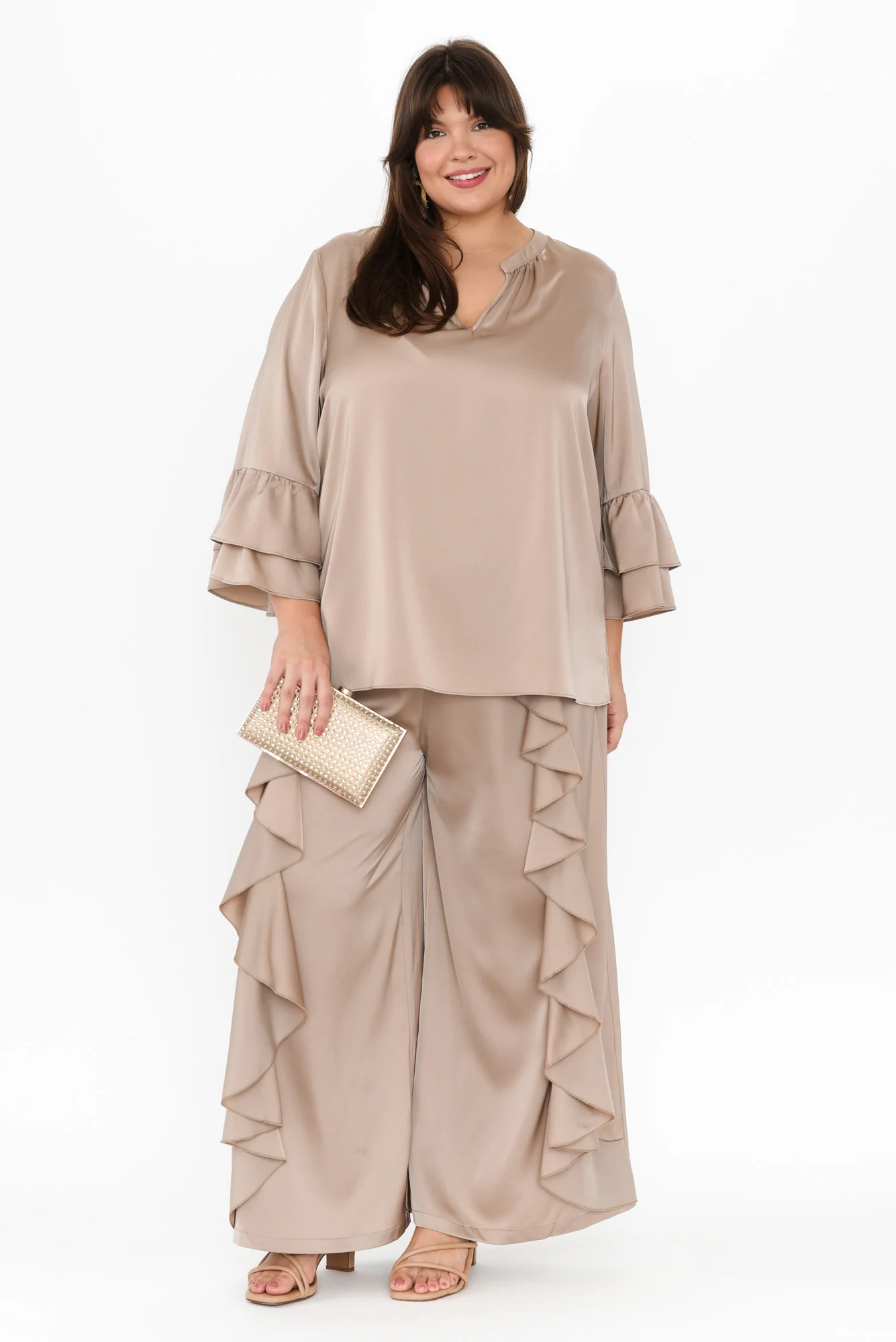 Dancer Taupe Ruffle Pants