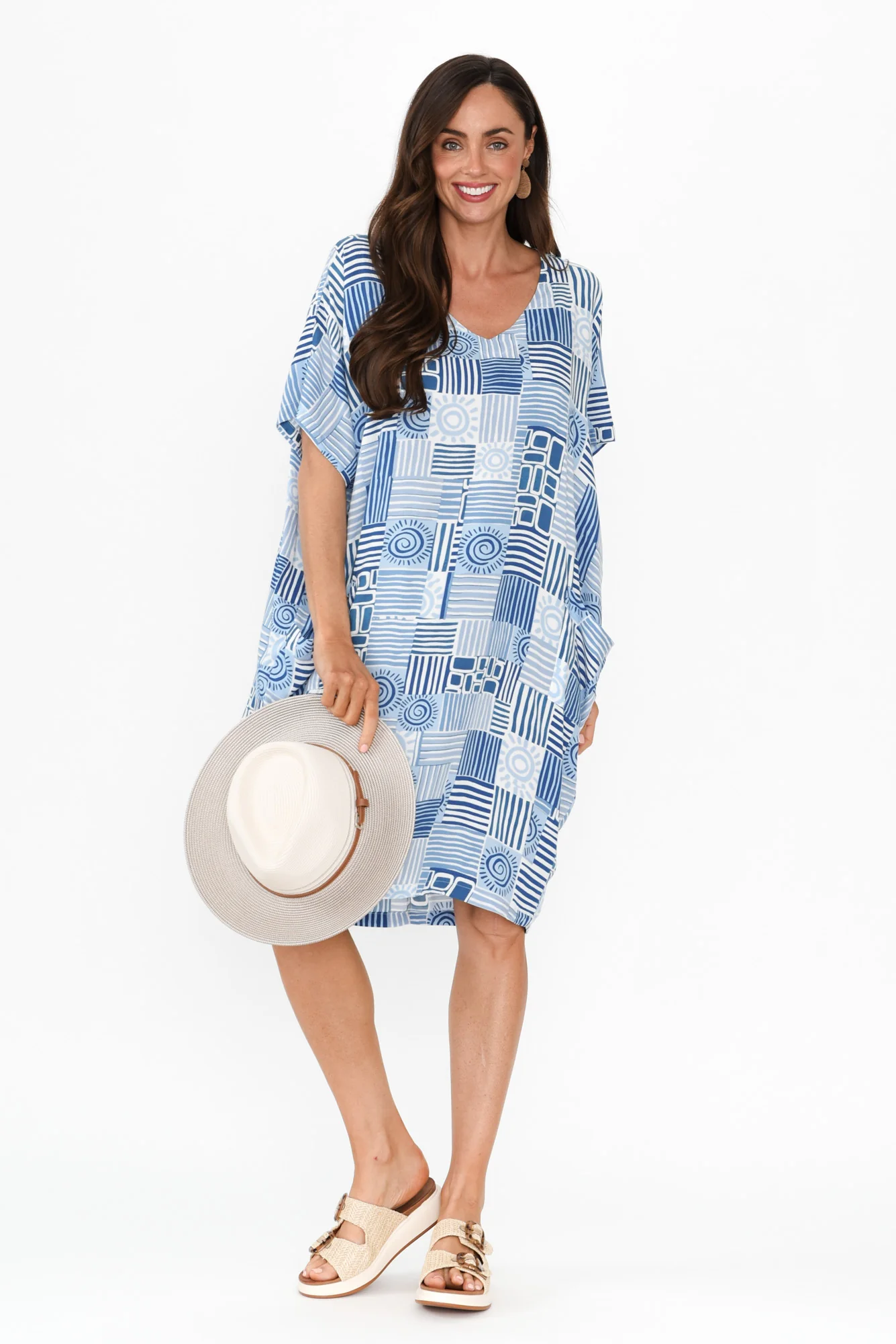 Esma Blue Abstract Pocket Dress