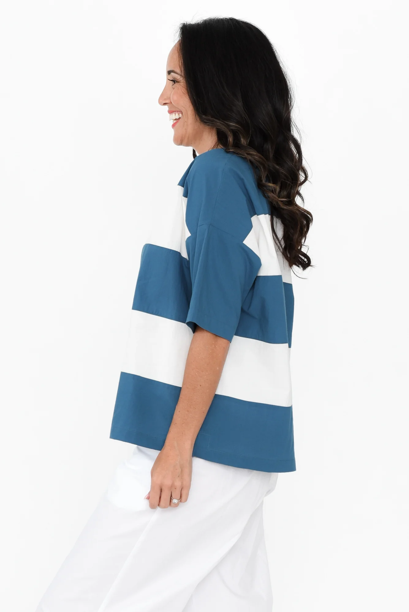 Balos Blue Stripe Cotton Poplin Top