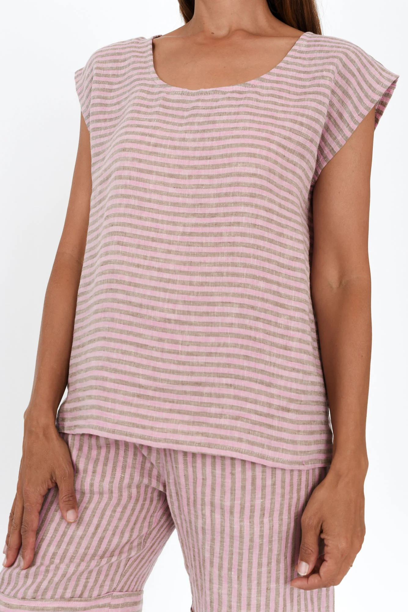 Gabriele Beige Stripe Linen Top