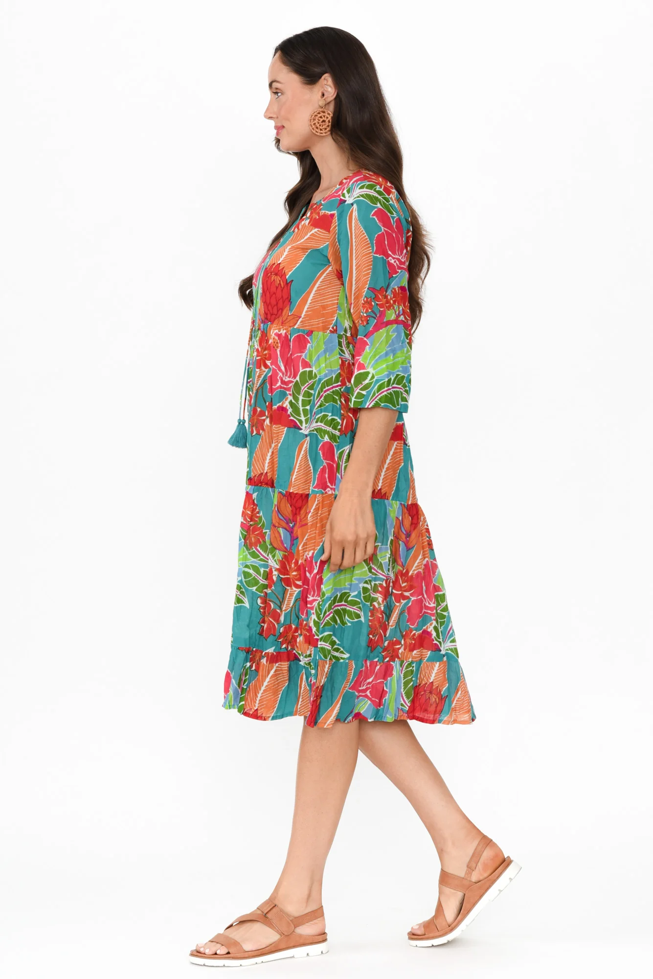 Milana Emerald Tropical Crinkle Cotton Dress