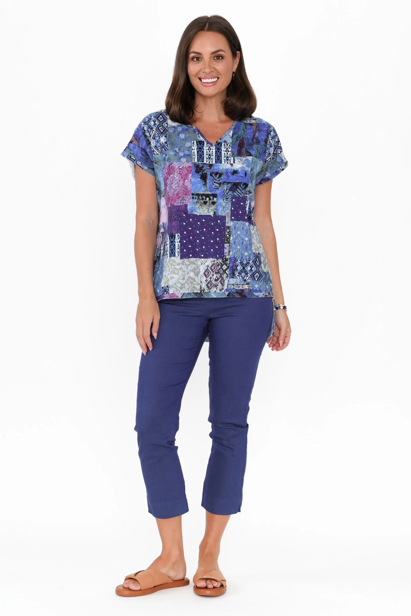 Monza Dark Blue Stretch 7/8 Pants