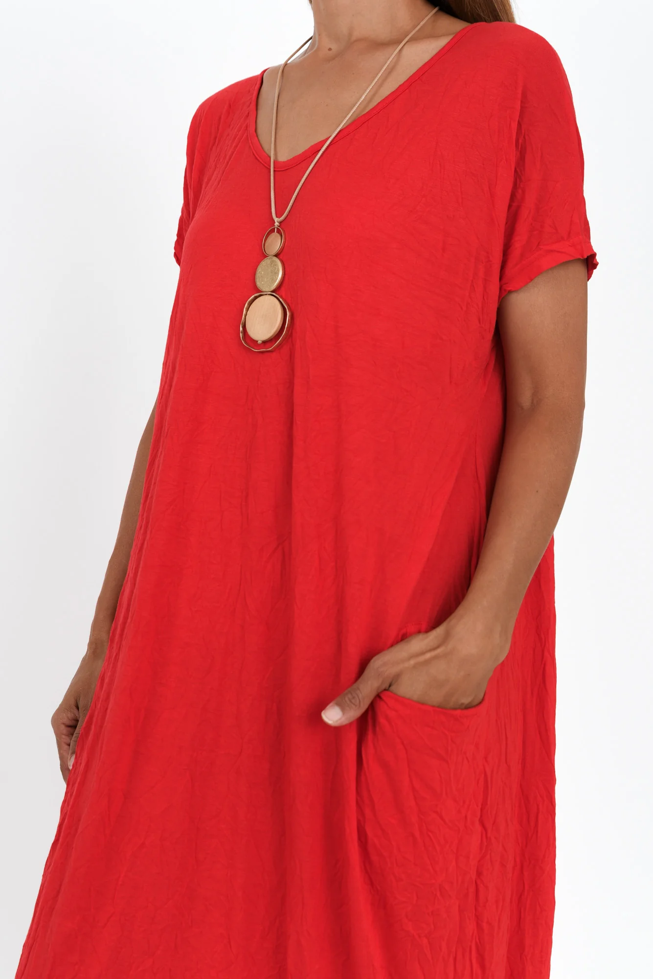 Travel Red Crinkle Cotton Dress