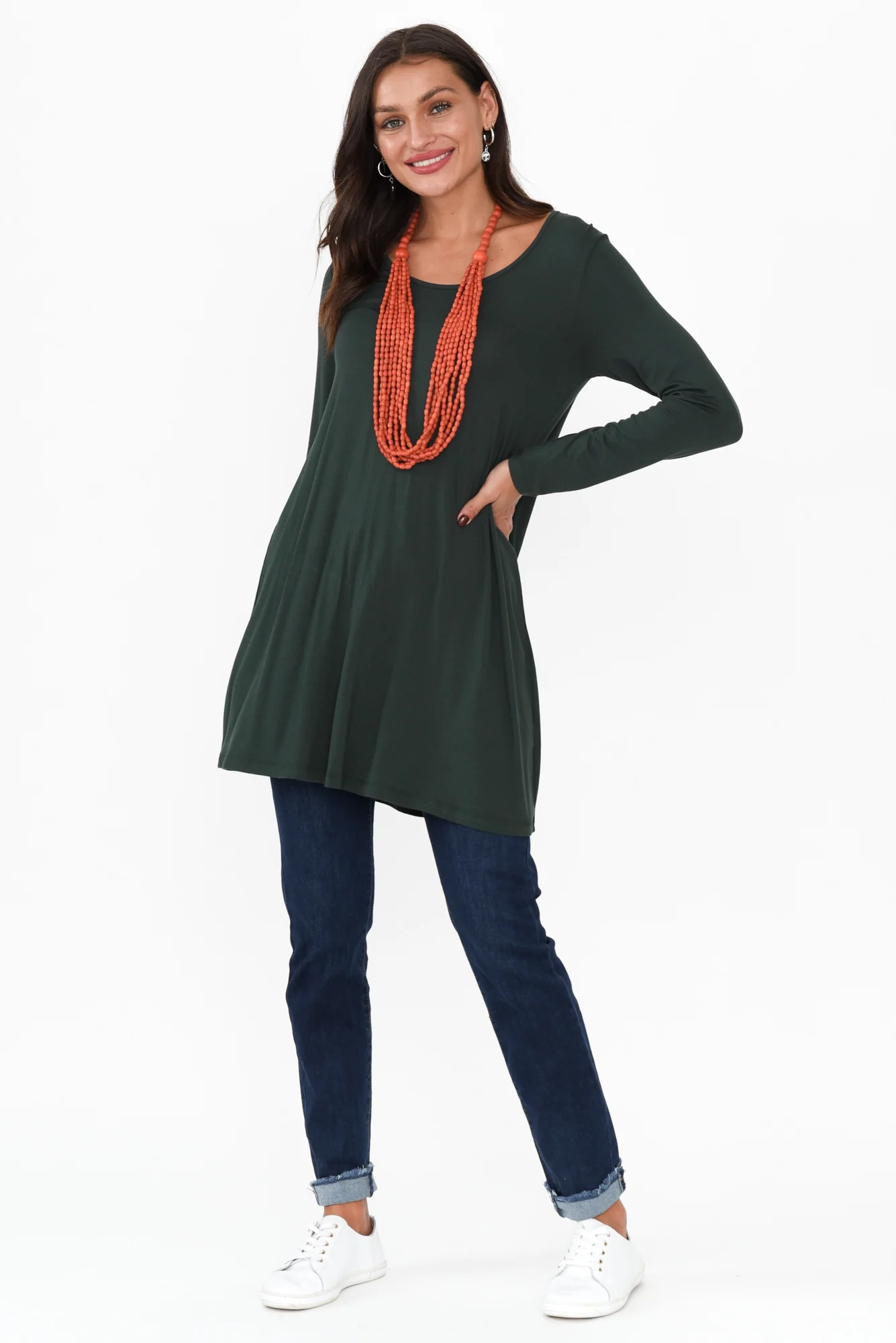 Leanne Dark Green Bamboo Tunic Top