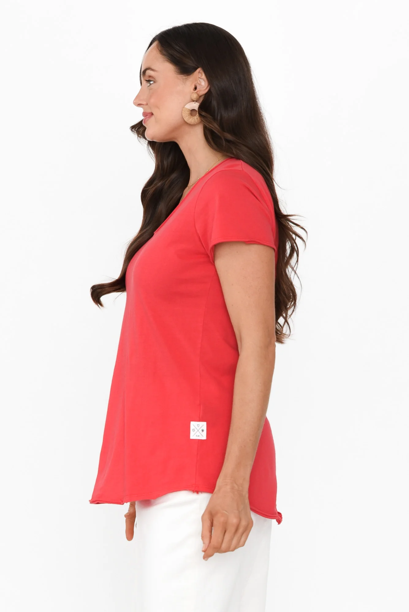 Red Cotton Fundamental Vee Tee