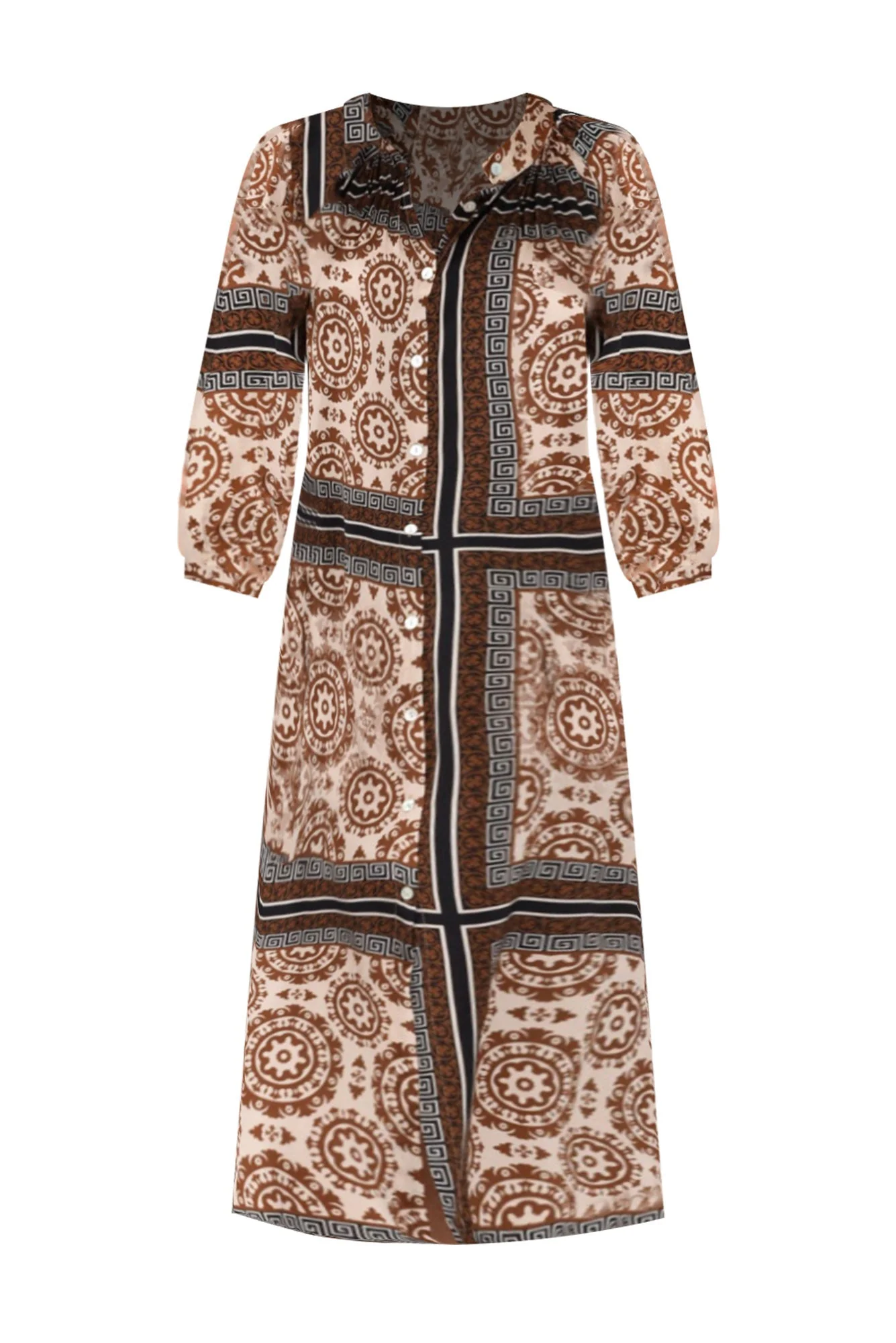 Hills Brown Geo Silk Blend Dress