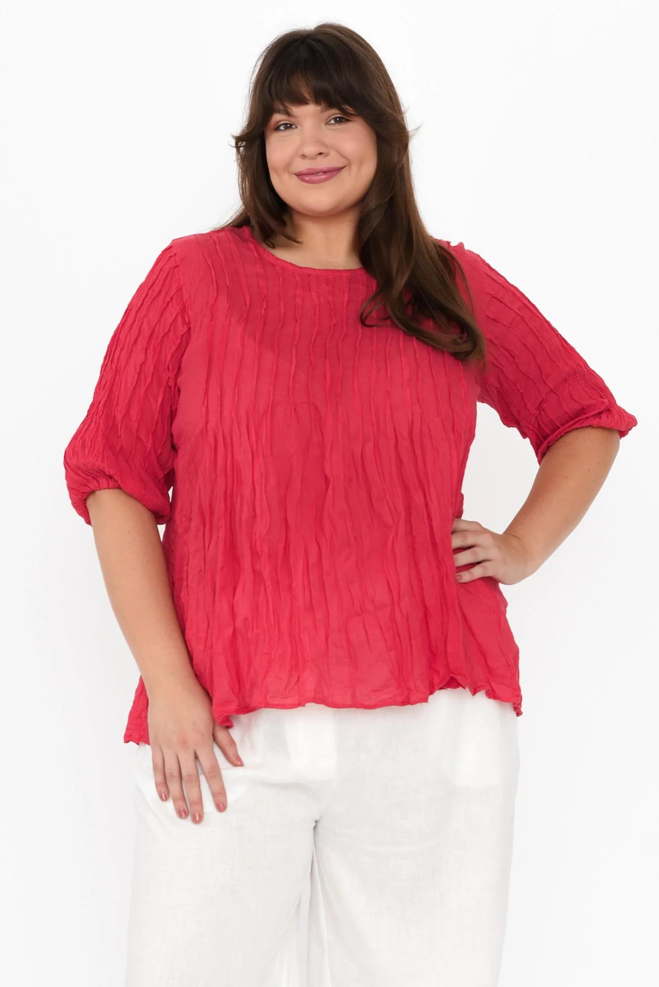 Selma Berry Crinkle Cotton Top