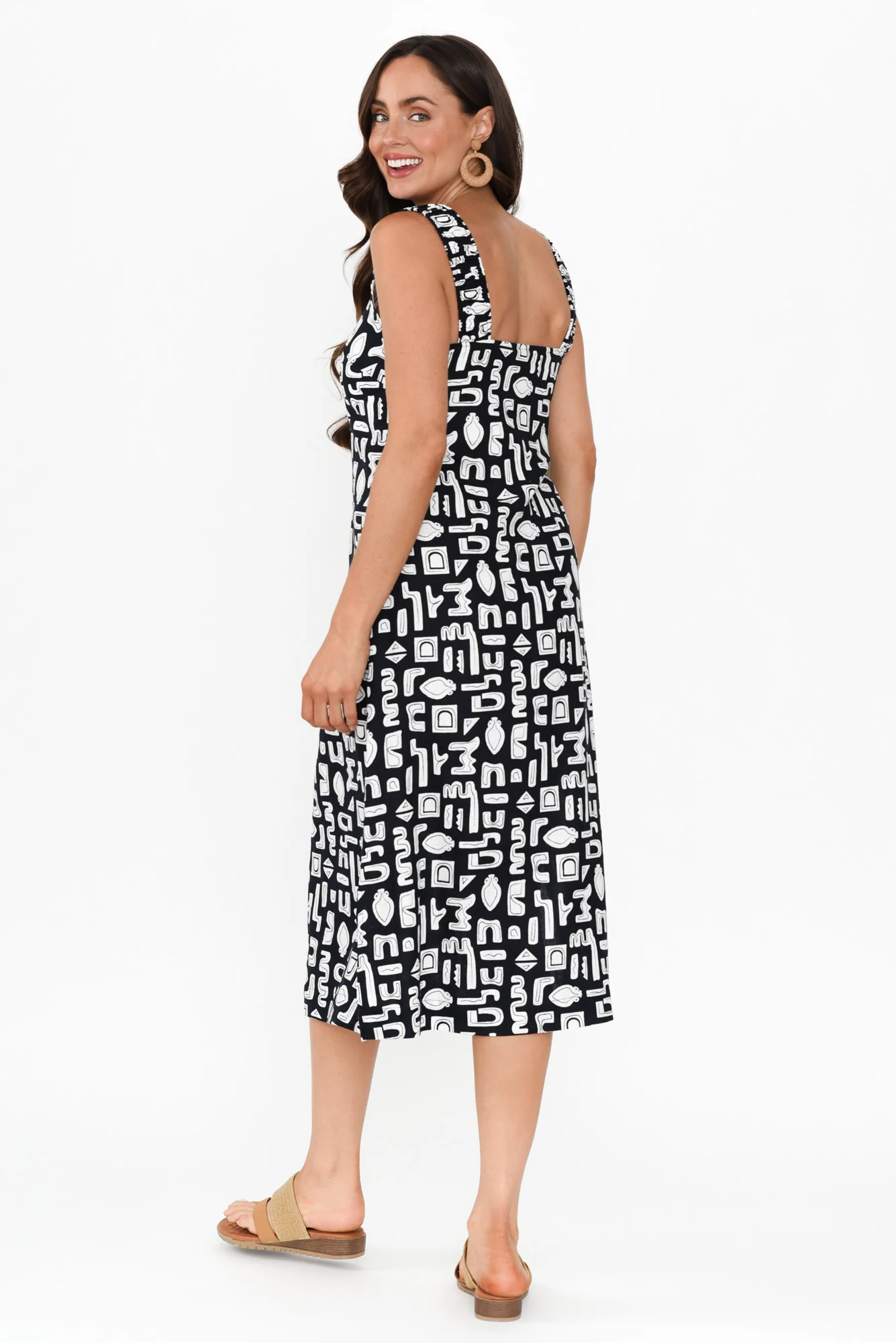 Etched Navy Geo Linen Blend Dress