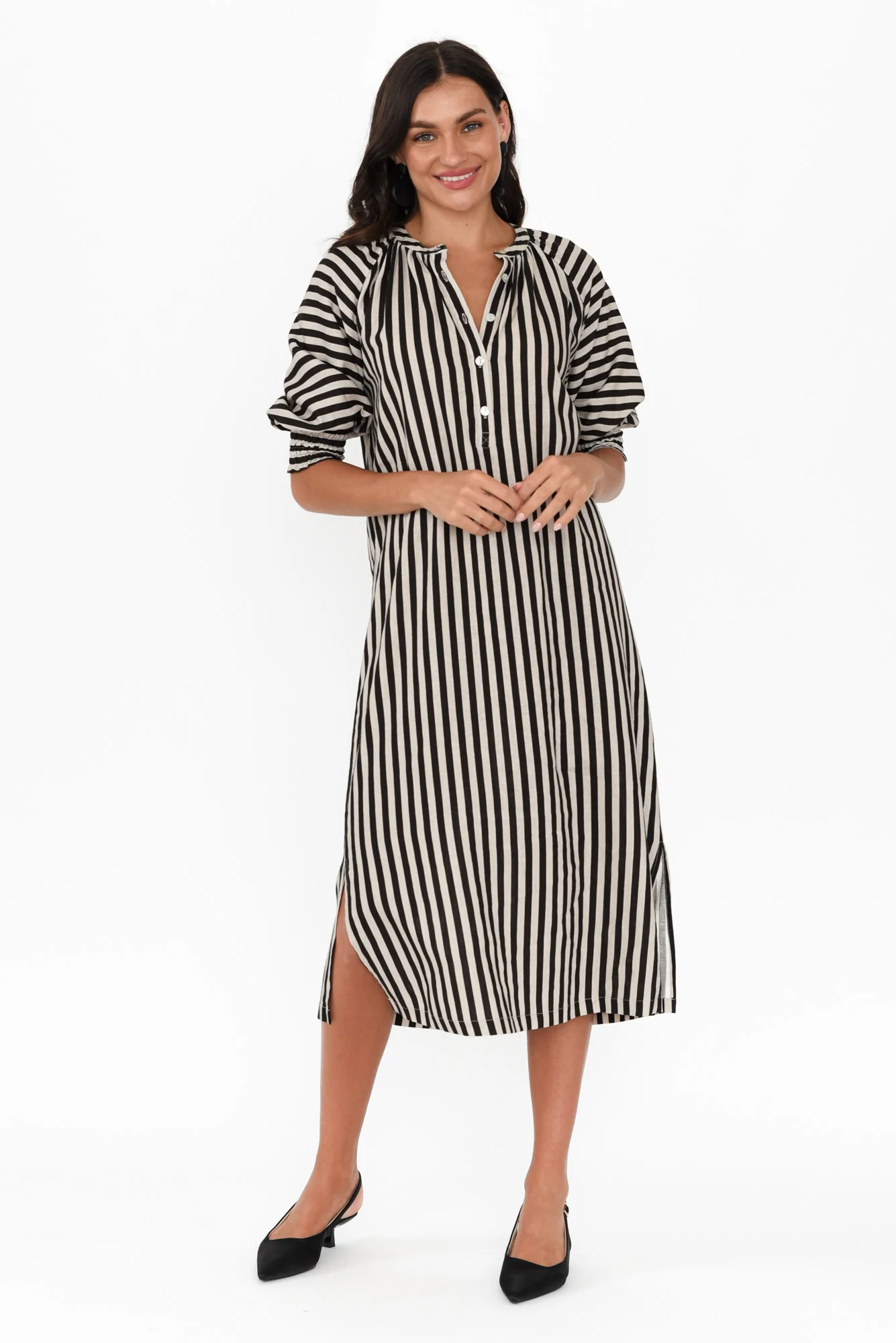 Dorothea Black Stripe Linen Blend Dress