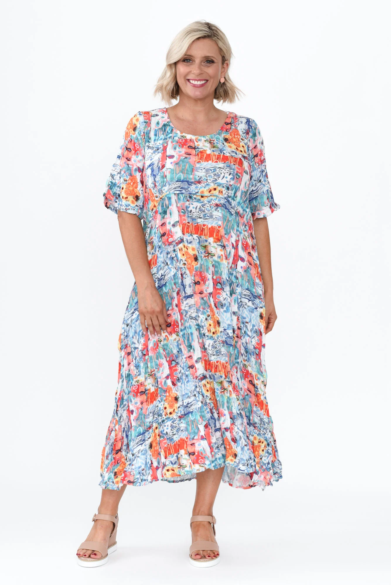 Soraya Blue Garden Linen Blend Dress