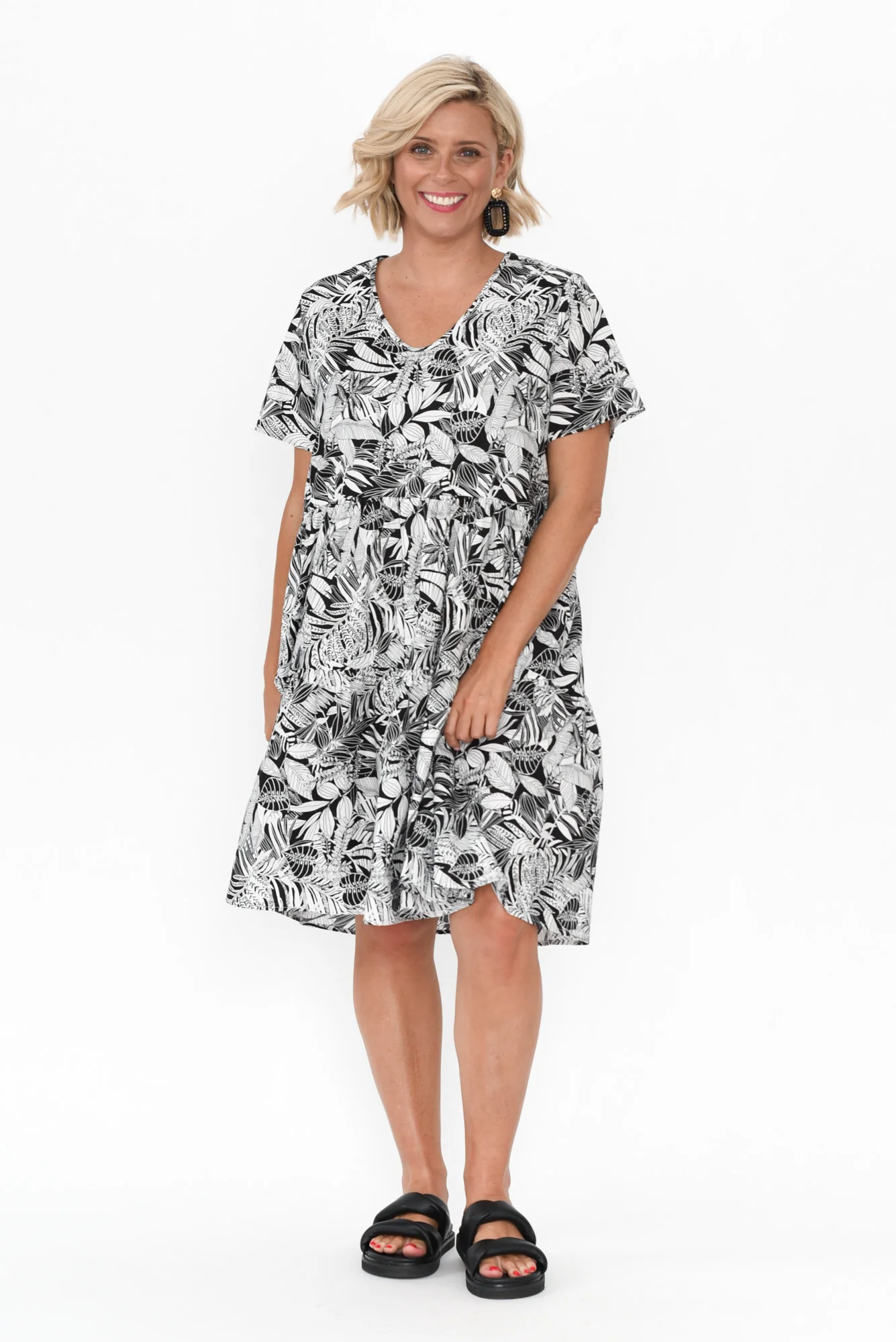 Kienna Black Jungle Cotton Poplin Dress