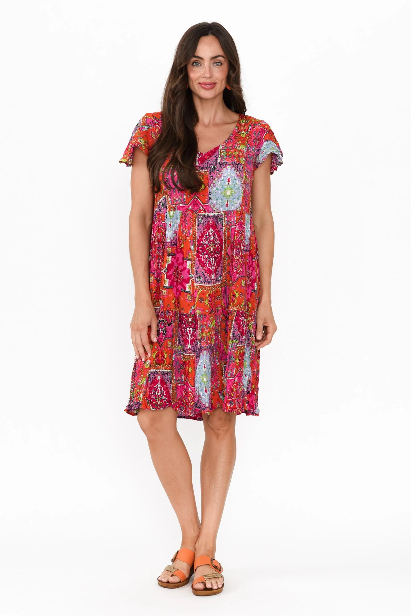 Azalea Pink Mosaic Crinkle Dress