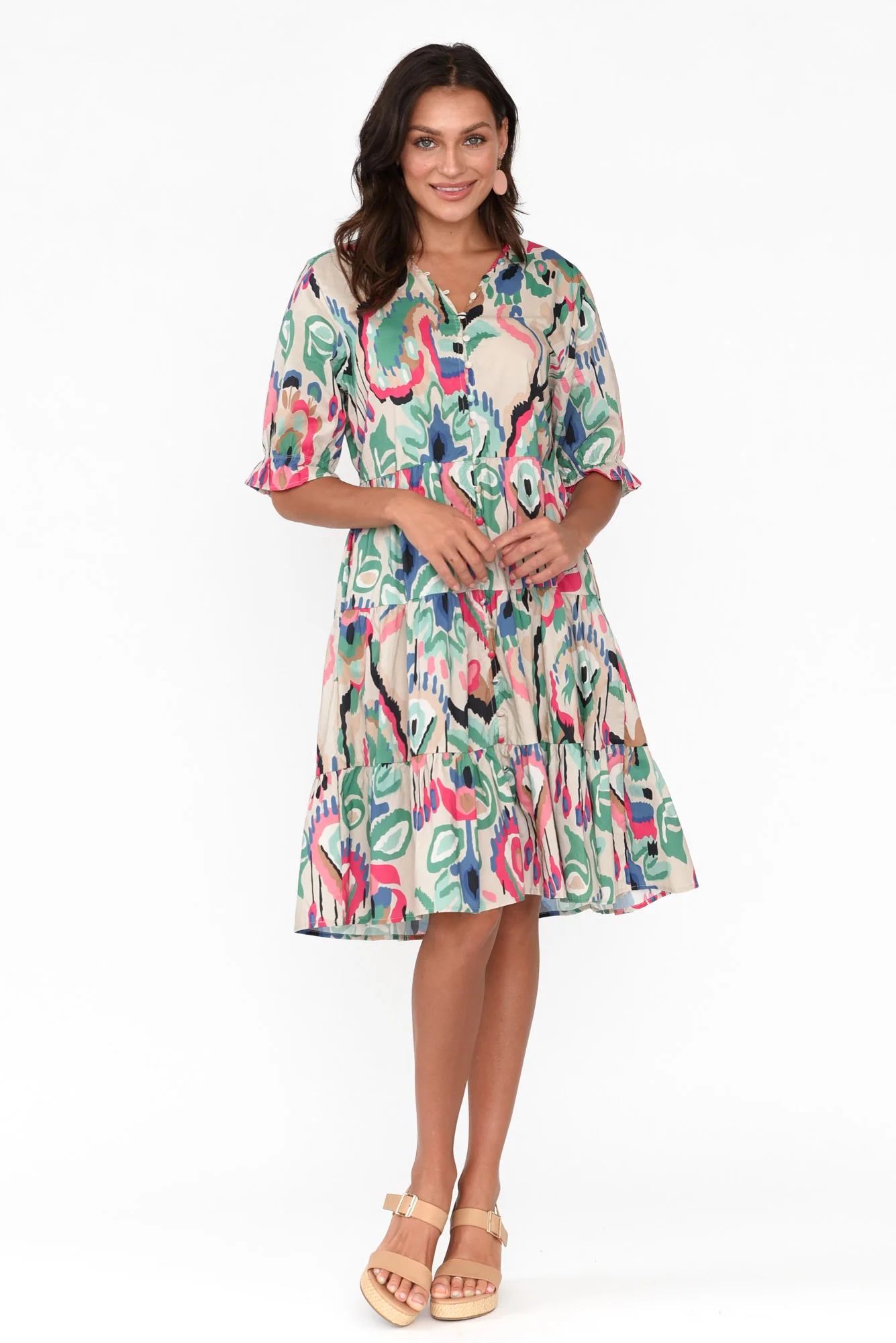 Anielle Aqua Abstract Tier Dress