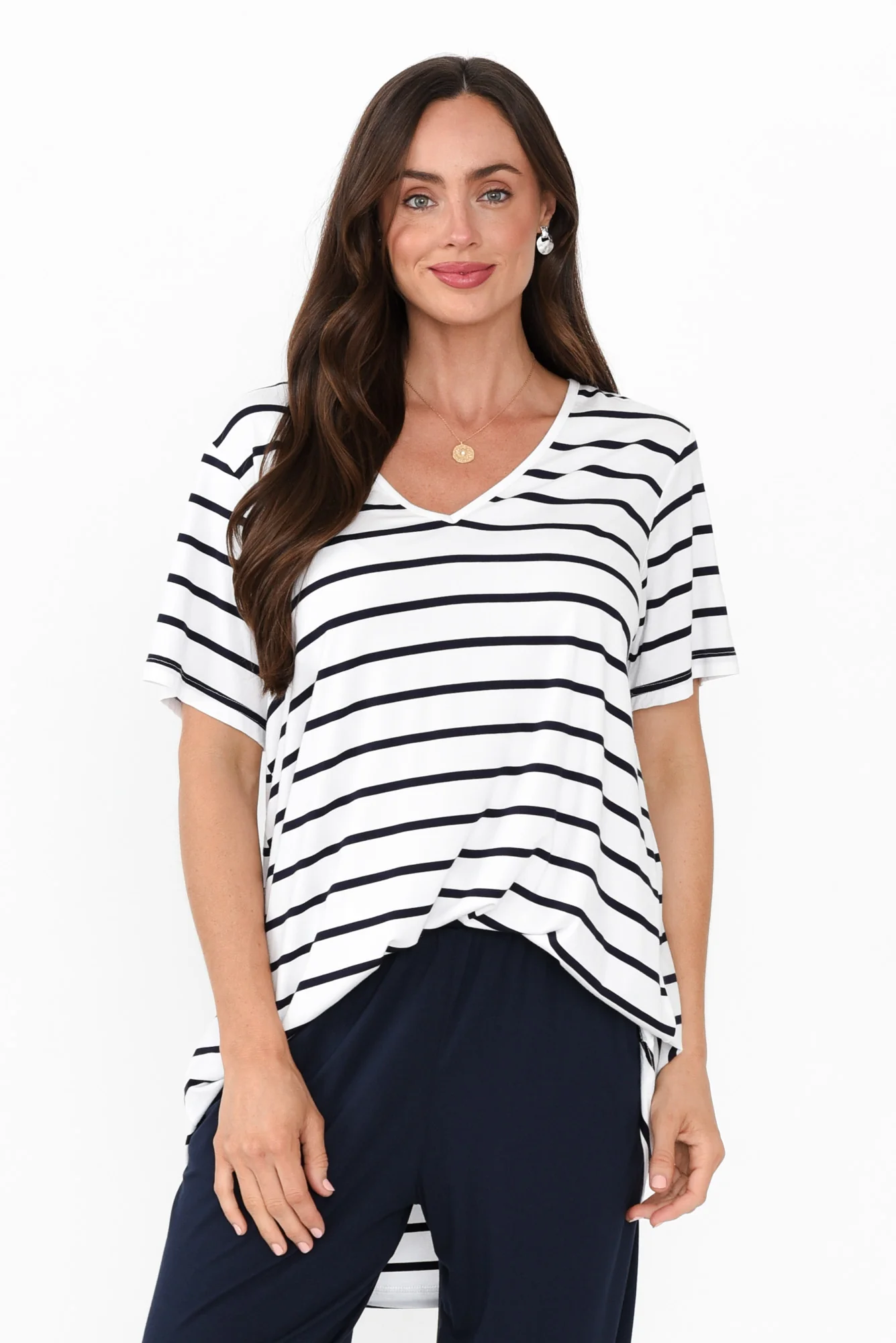 Novella White Stripe Bamboo Top