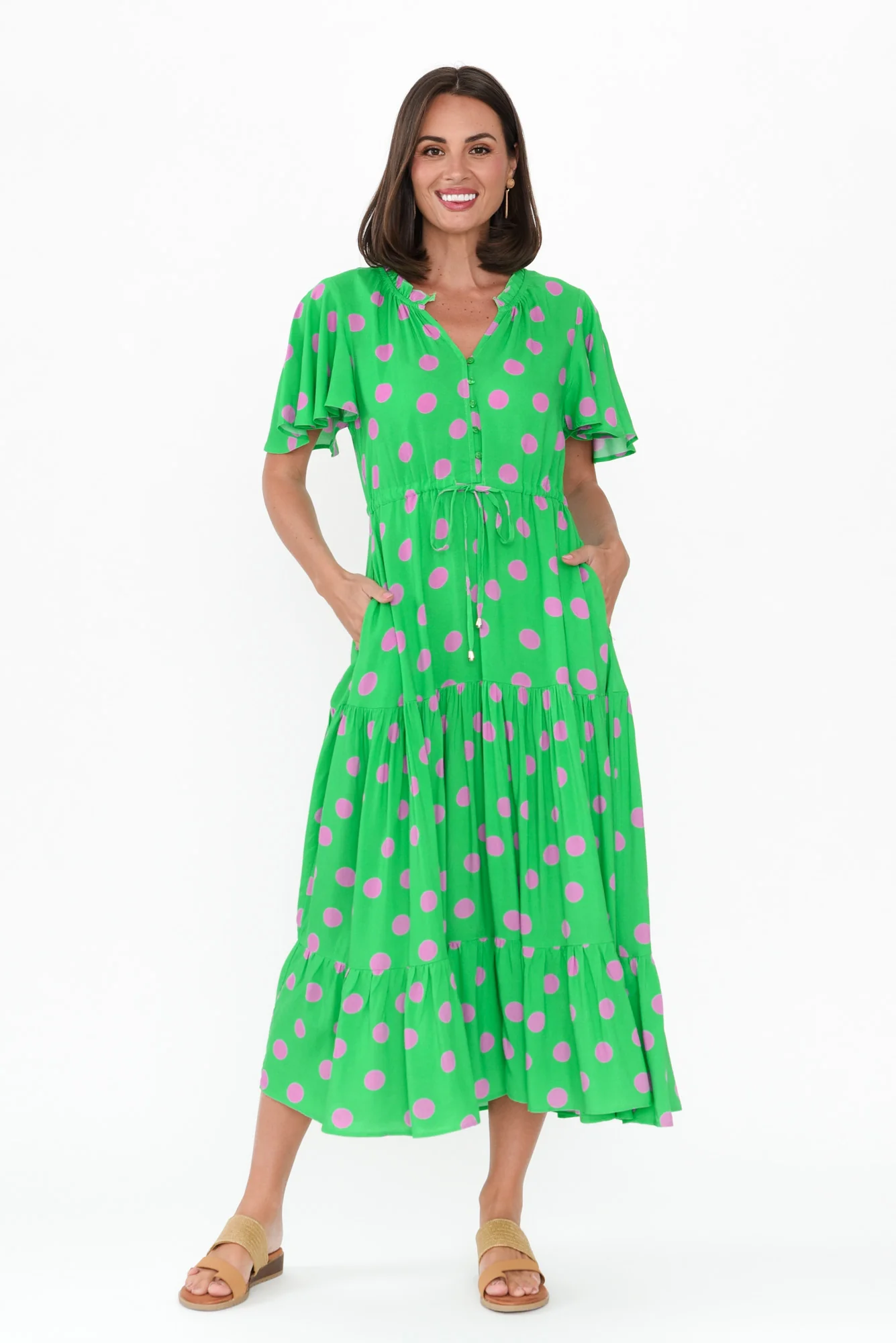 Lishka Green Spot Tie Dress