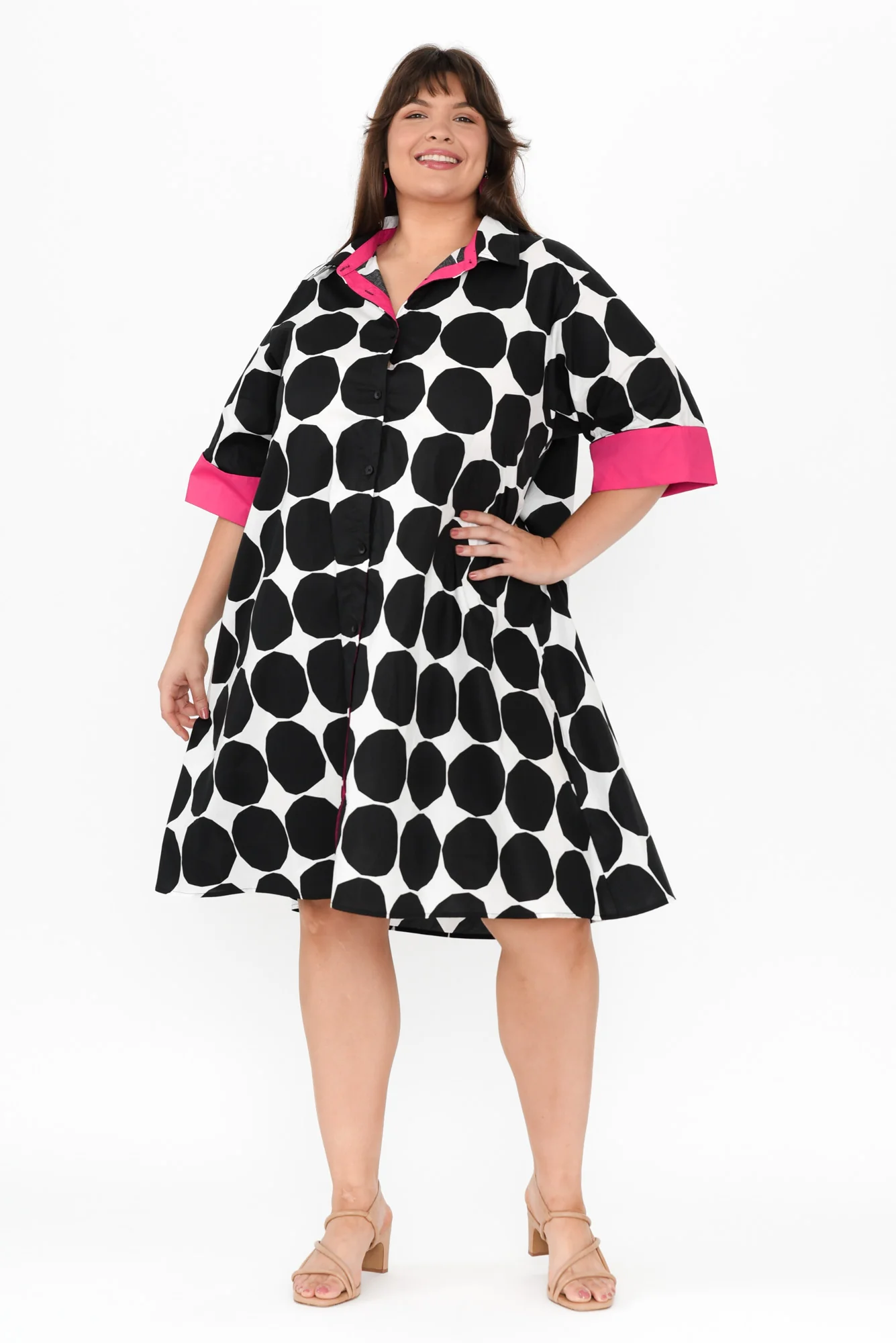 Cardiff Black Abstract Spot Cotton Poplin Dress