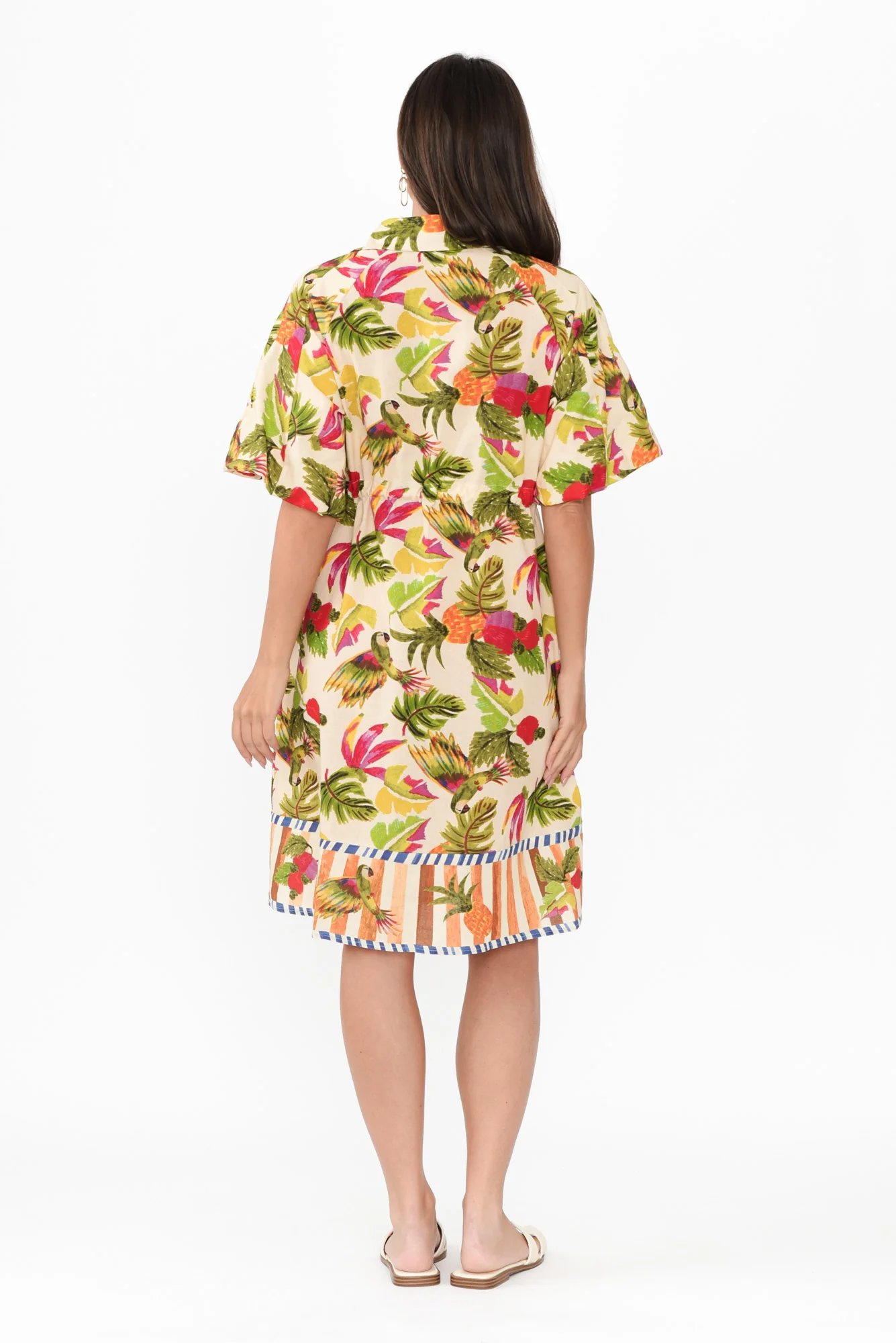 Kumo Cream Tropical Linen Cotton Dress