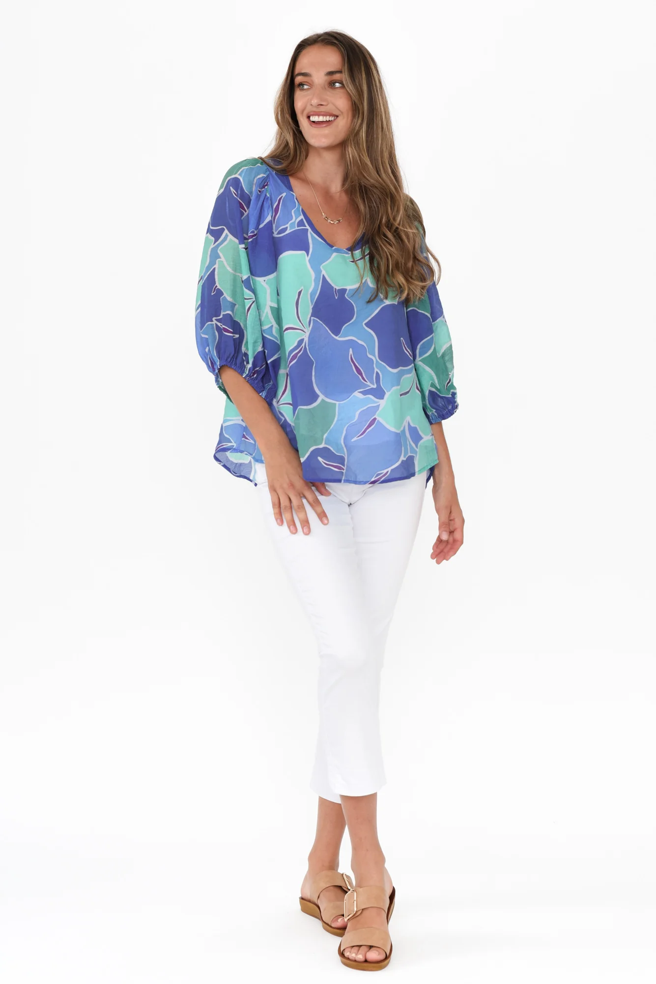 Misma Cobalt Floral V Neck Top