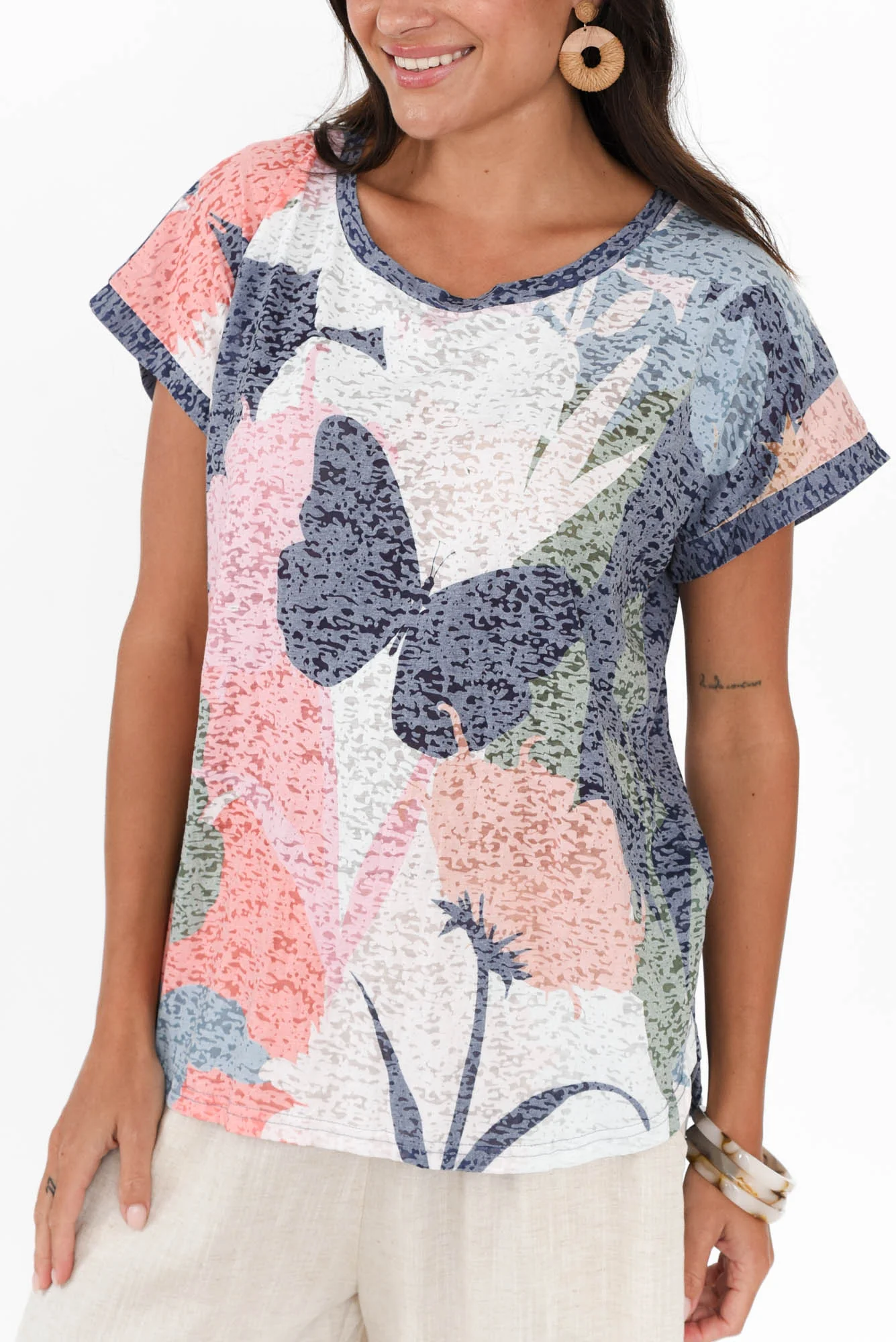 Lawley Navy Garden Cotton Blend Tee