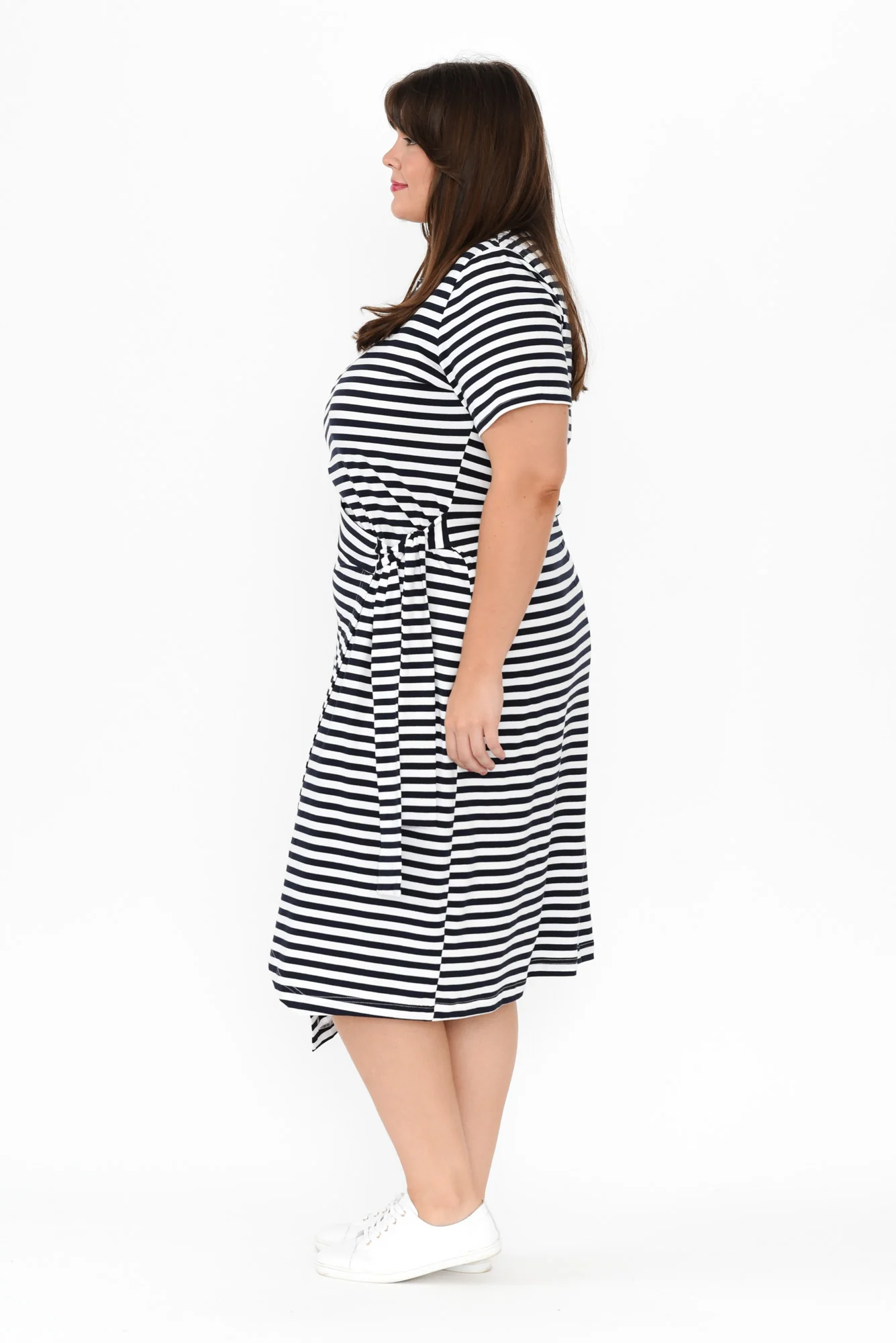 Georgie Navy Stripe Wrap Cotton Tee Dress