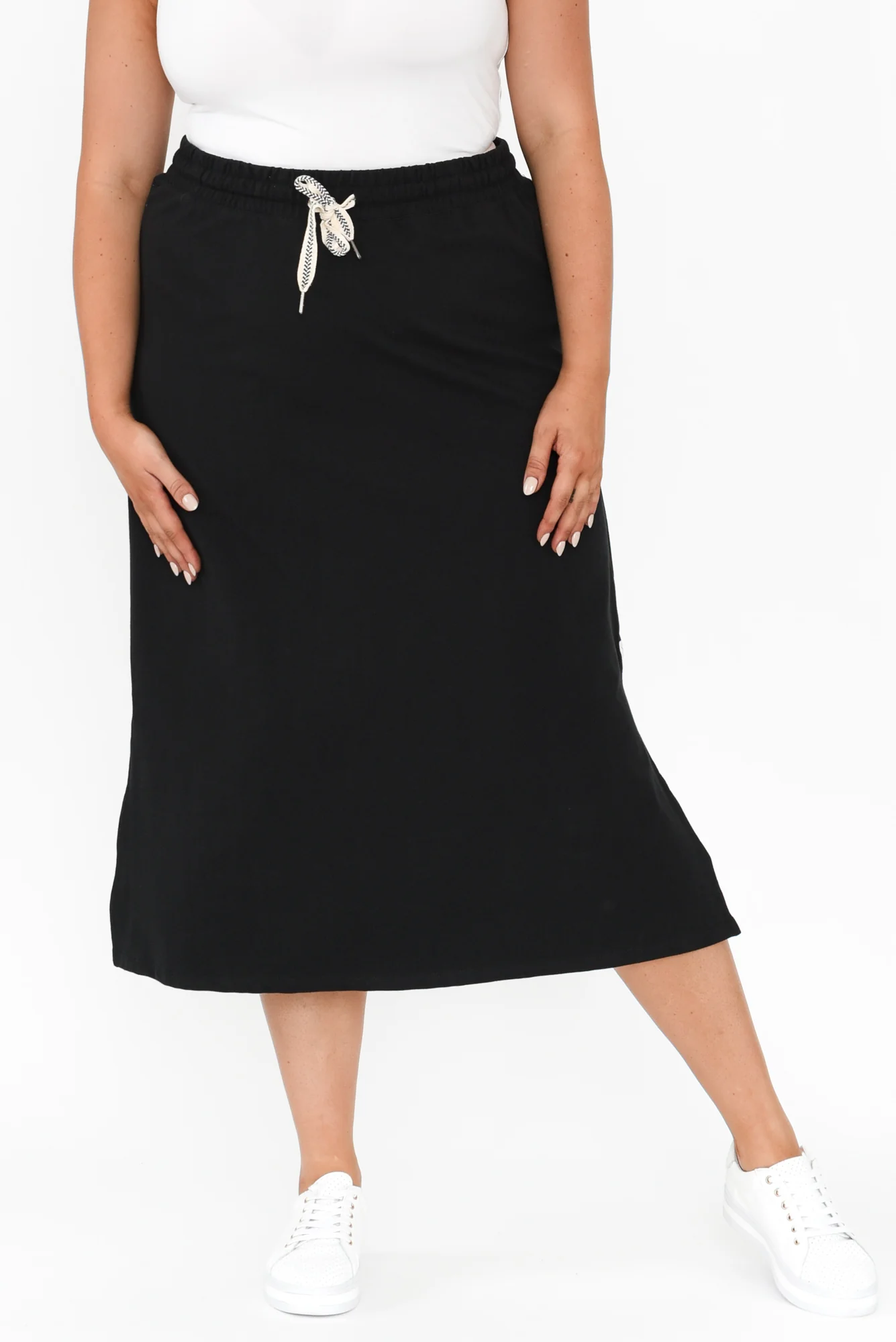Travel Black Cotton Maxi Skirt