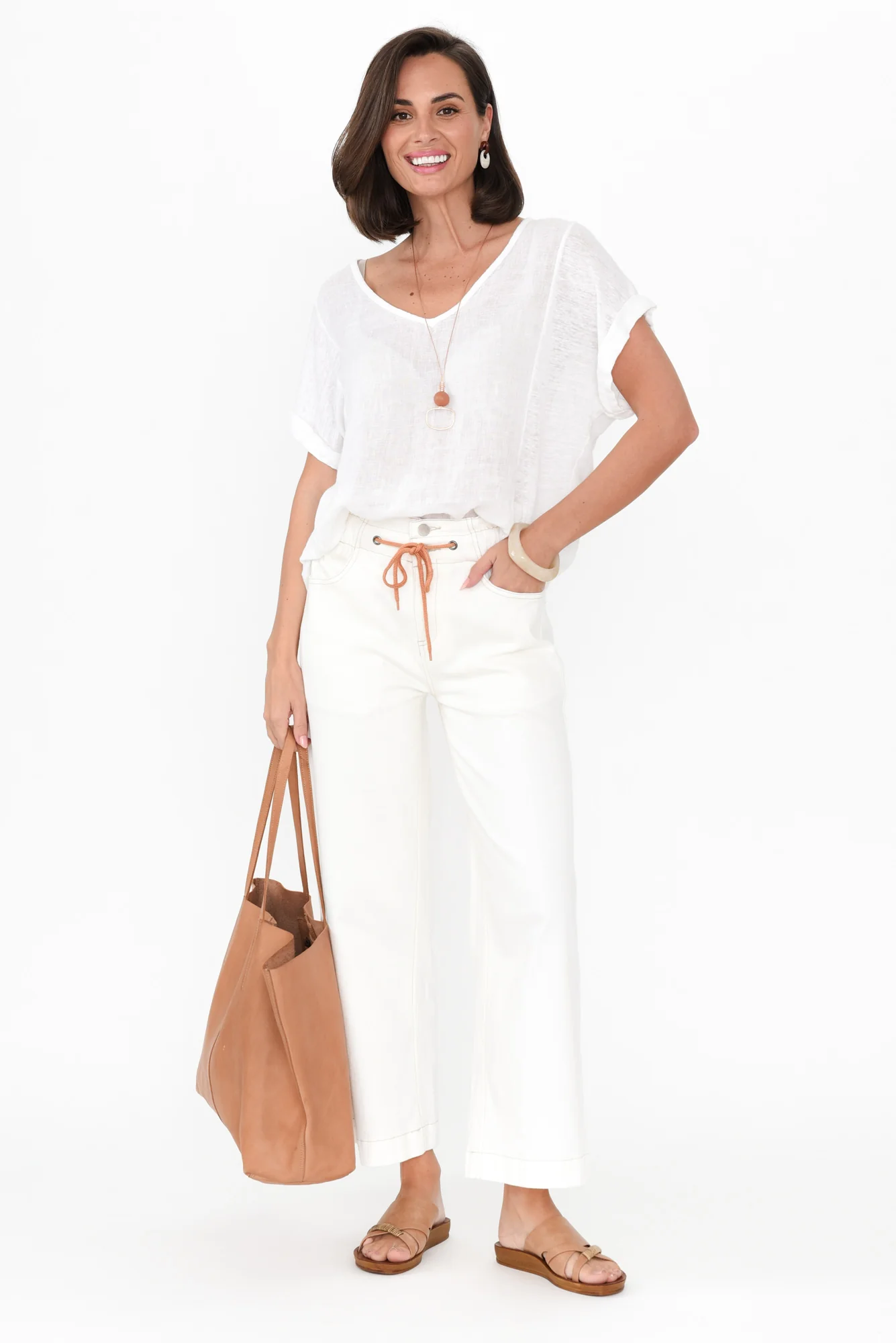 Halifax Ivory Denim Wide Leg Pants