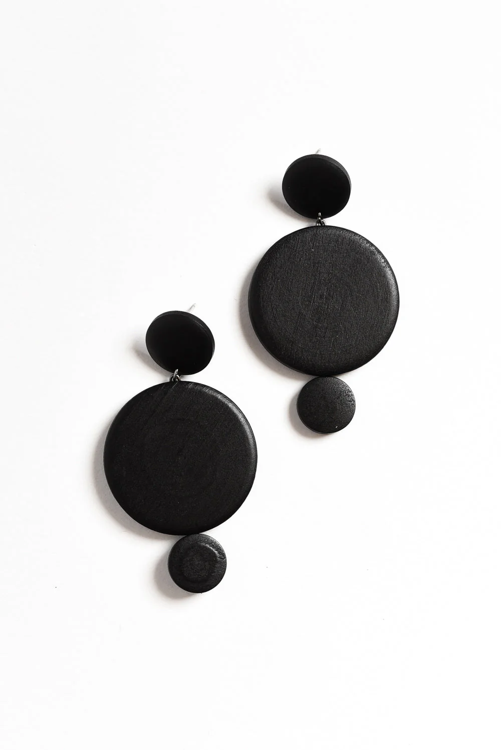 Bernice Black Wood Circle Drop Earrings