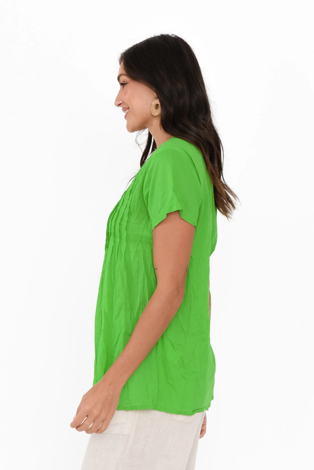 Fia Lime Crinkle Cotton Top