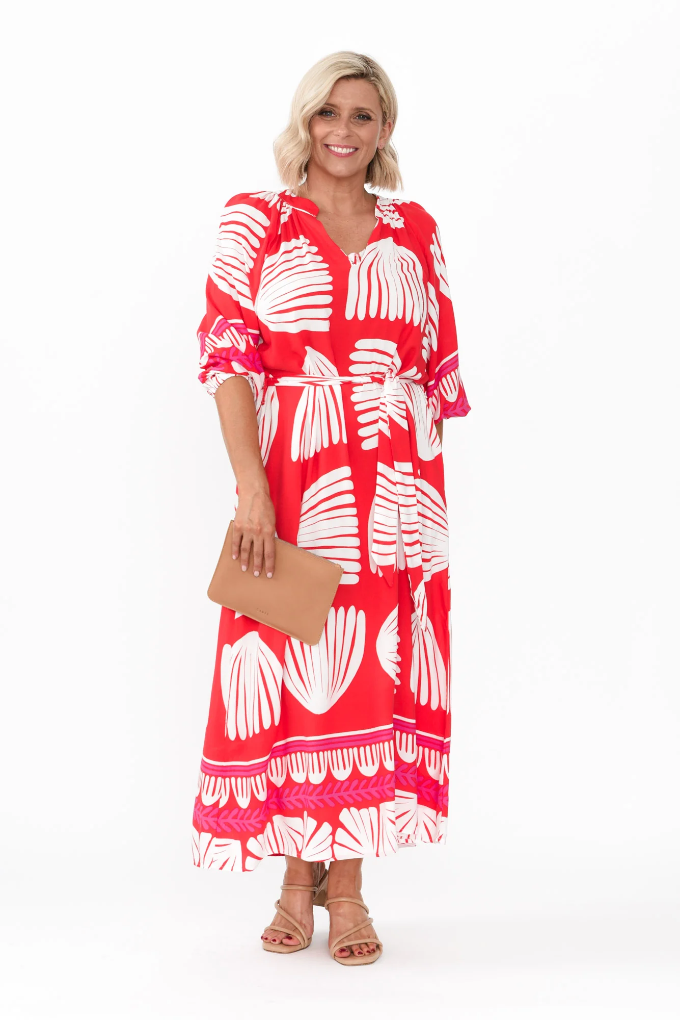 Marsha Red Shell Tie Dress