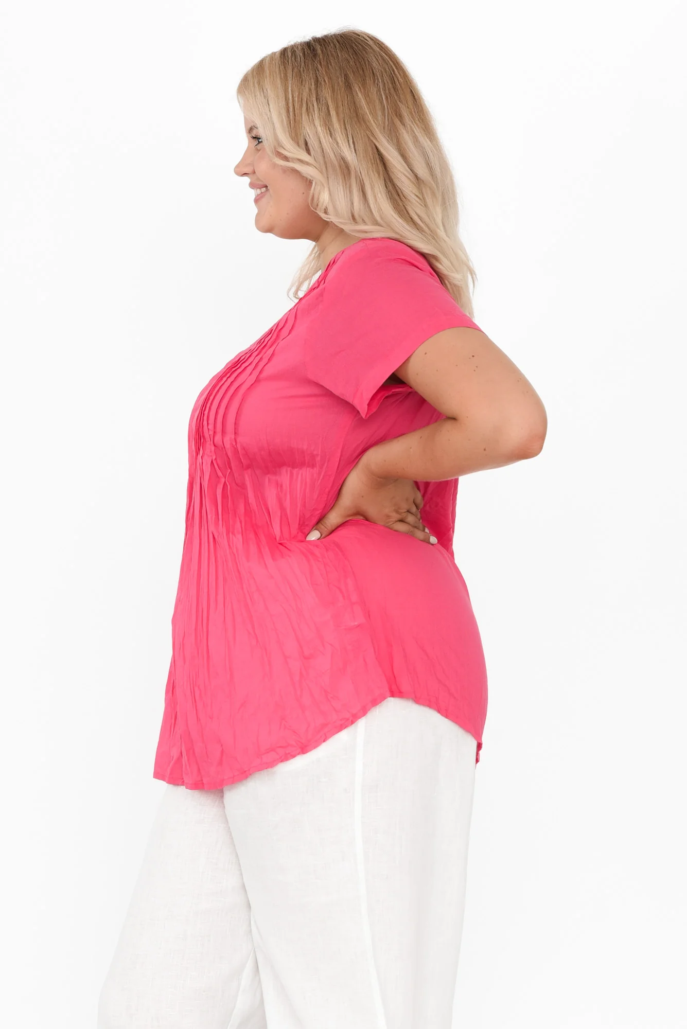 Fia Hot Pink Crinkle Cotton Top