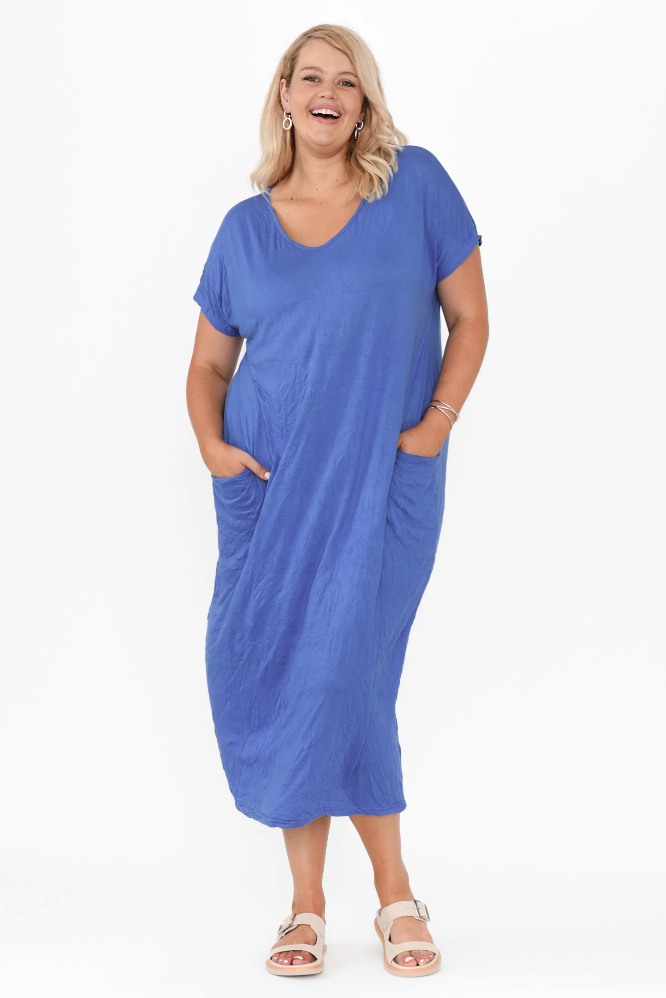 Travel Cobalt Crinkle Cotton Maxi Dress