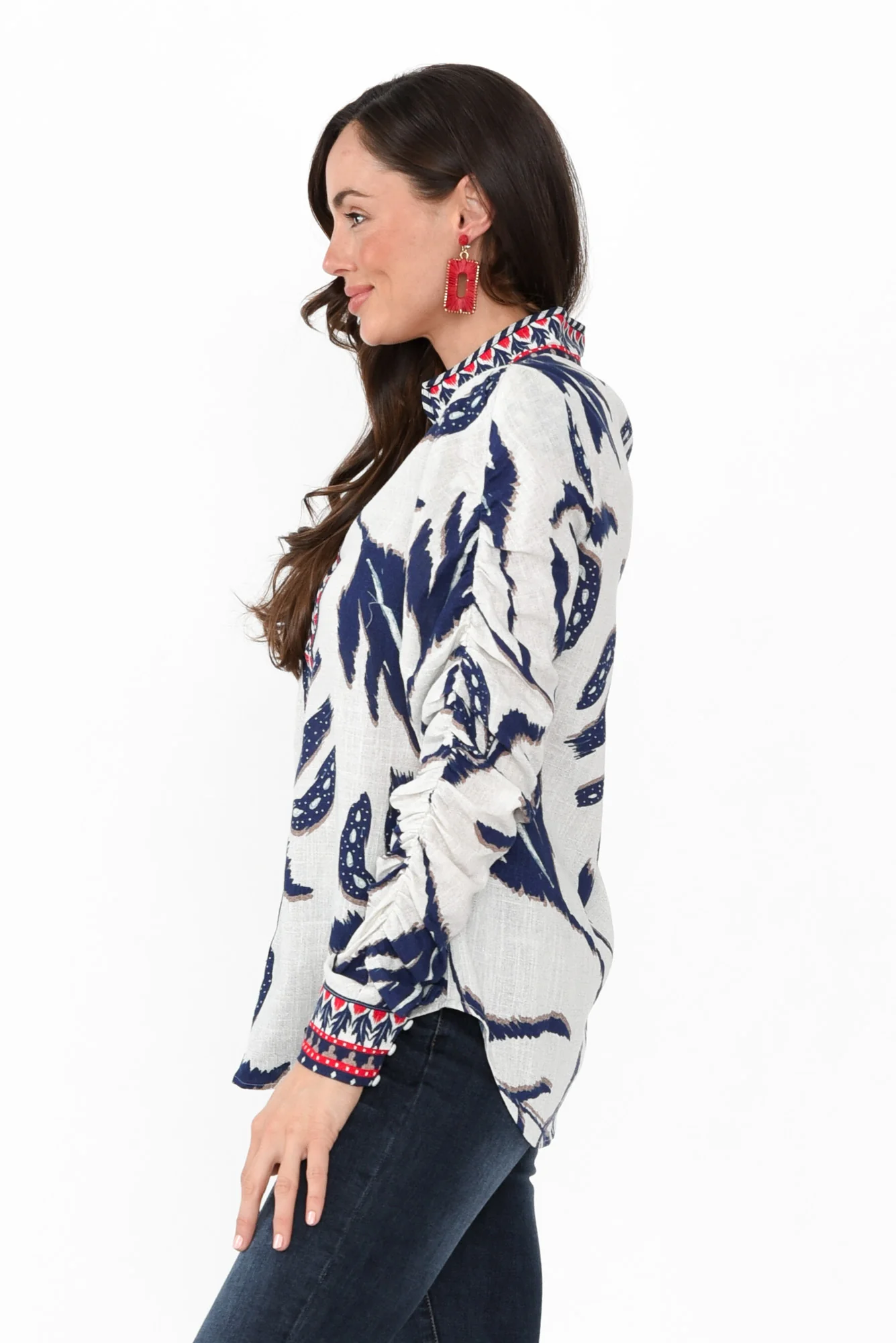 Pavilion Palm Shadow Linen Blend Blouse