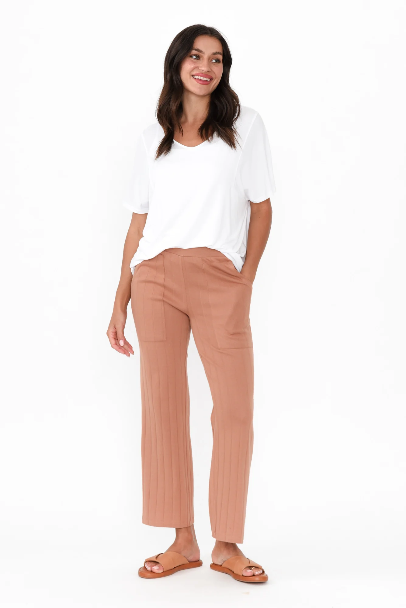 Lacy Mocha Cotton Blend Ribbed Pants